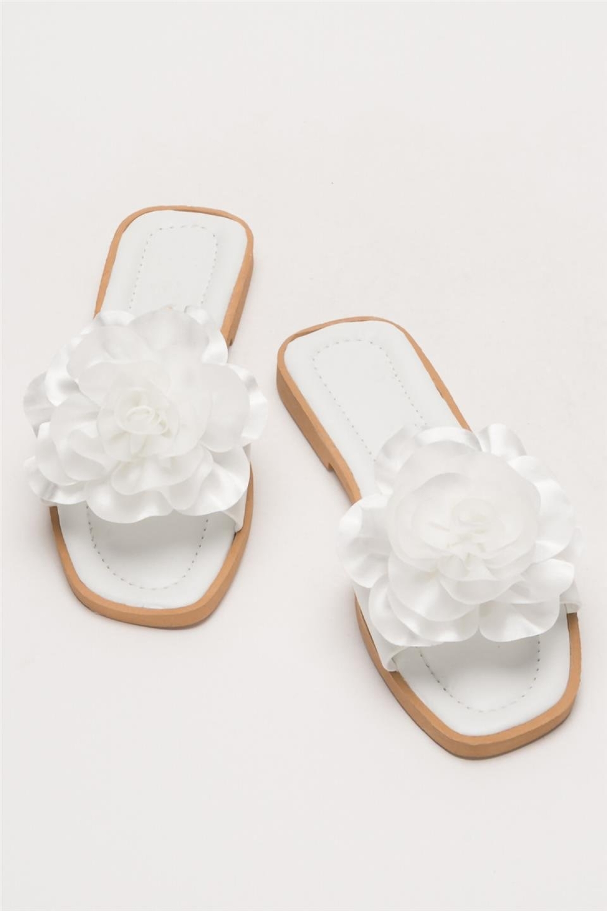 Kadın Gül Çicekli Hediyelik Bohçalık Çeyizlik Terlik BEYAZ - Görsel 7