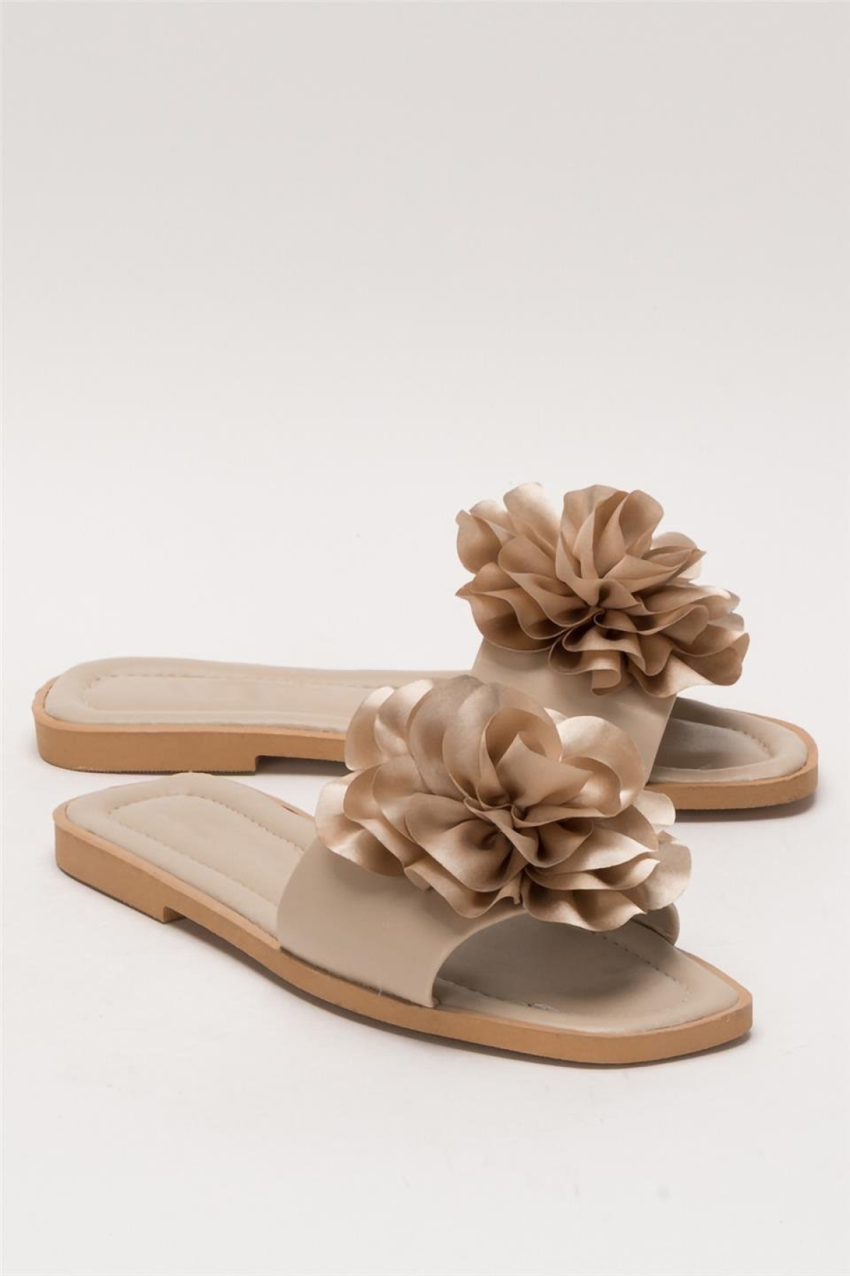 Kadın Gül Çicekli Hediyelik Bohçalık Çeyizlik Terlik BEJ - Görsel 3