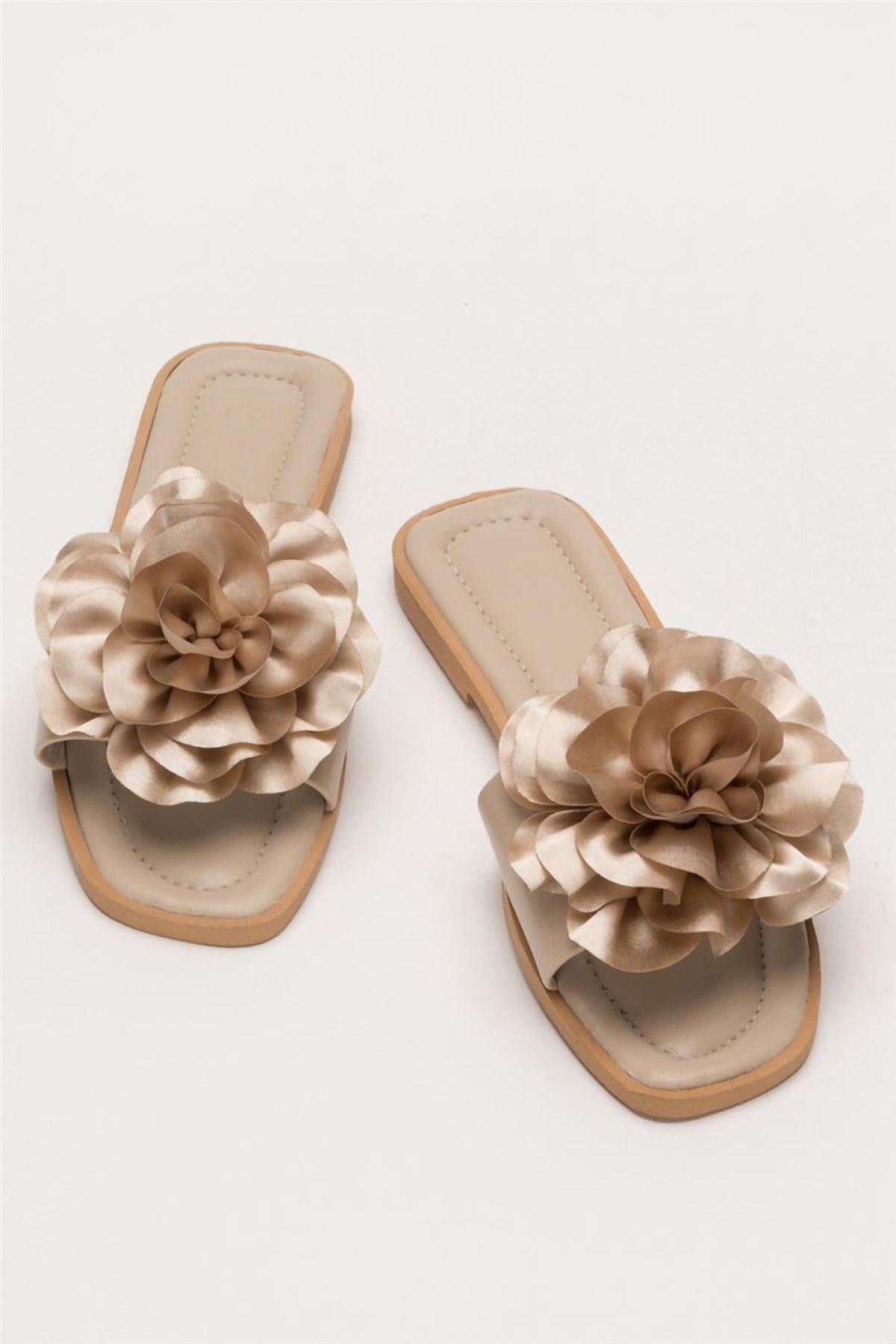 Kadın Gül Çicekli Hediyelik Bohçalık Çeyizlik Terlik BEJ - Görsel 7