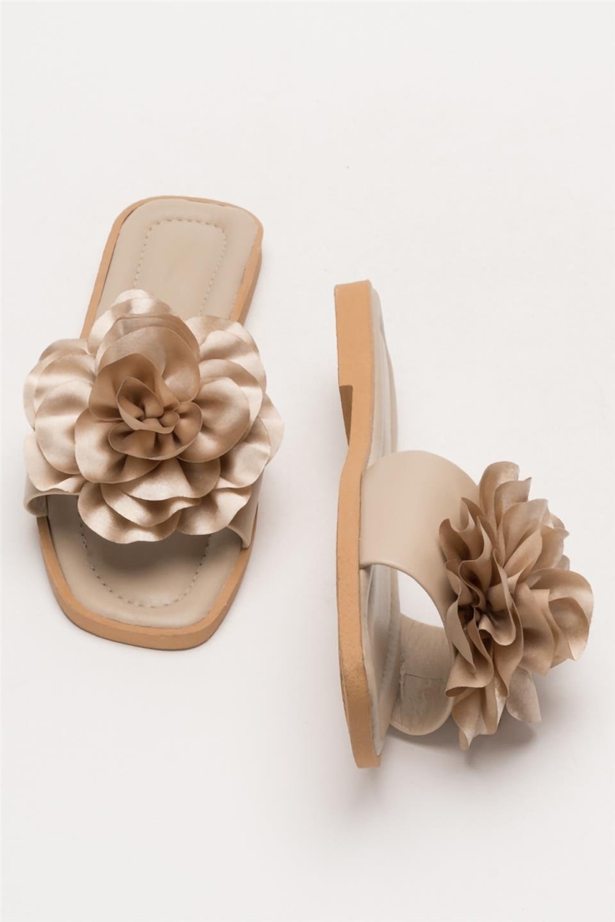 Kadın Gül Çicekli Hediyelik Bohçalık Çeyizlik Terlik BEJ - Görsel 8
