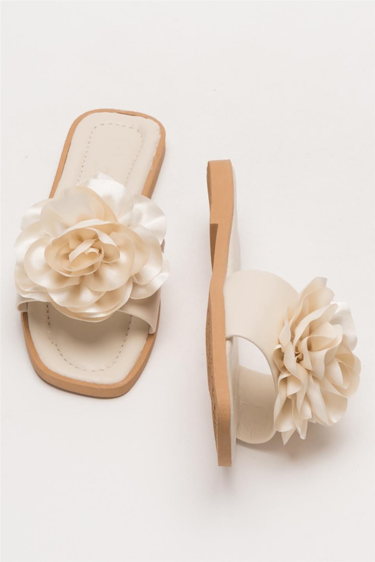 Kadın Gül Çicekli Hediyelik Bohçalık Çeyizlik Terlik KREM - Görsel 8