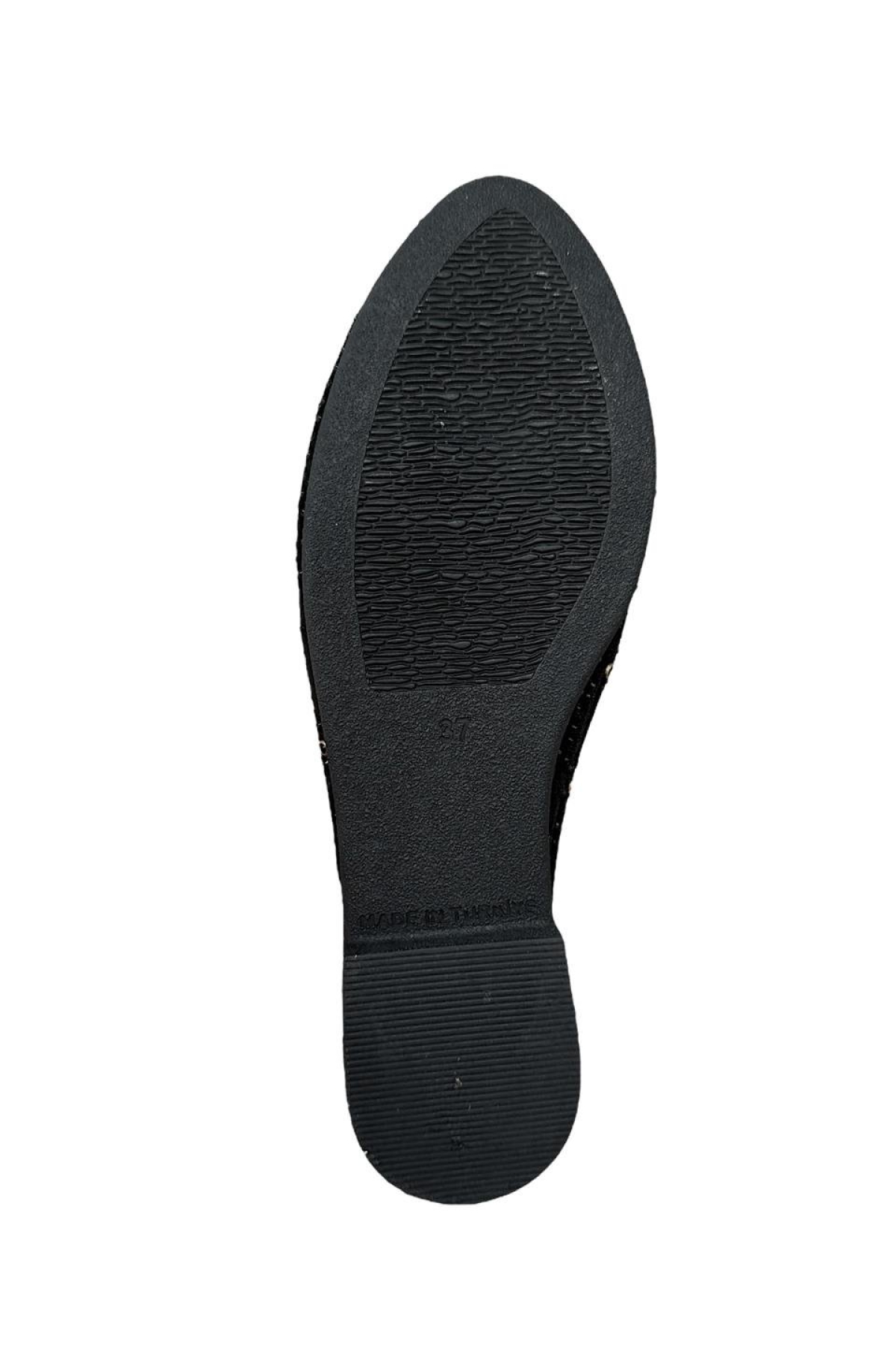 Süet Sivri Burun Taş Tasarımlı Kadın Terlik SİYAH - ALTIN - Görsel 8