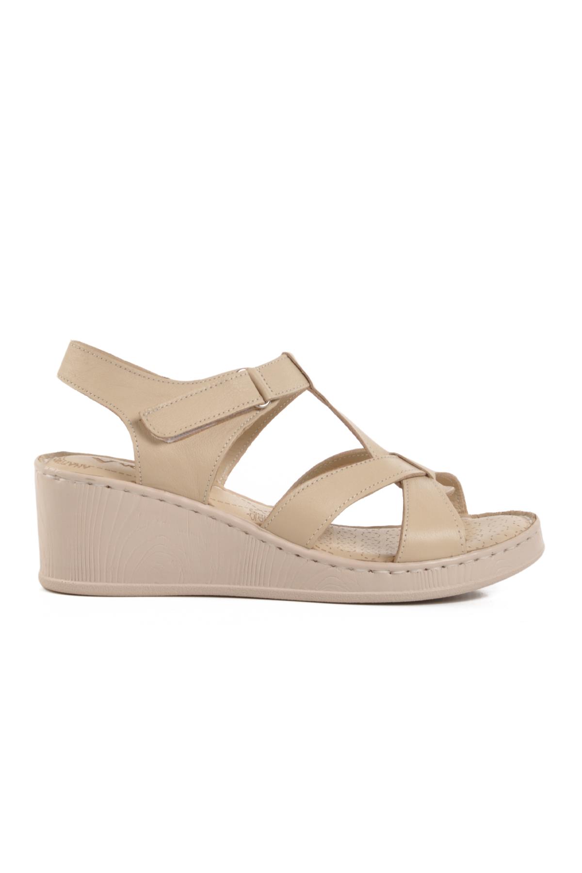 9200 Z Bej Hakiki Deri Kadın Anatomik Sandalet - Görsel 4
