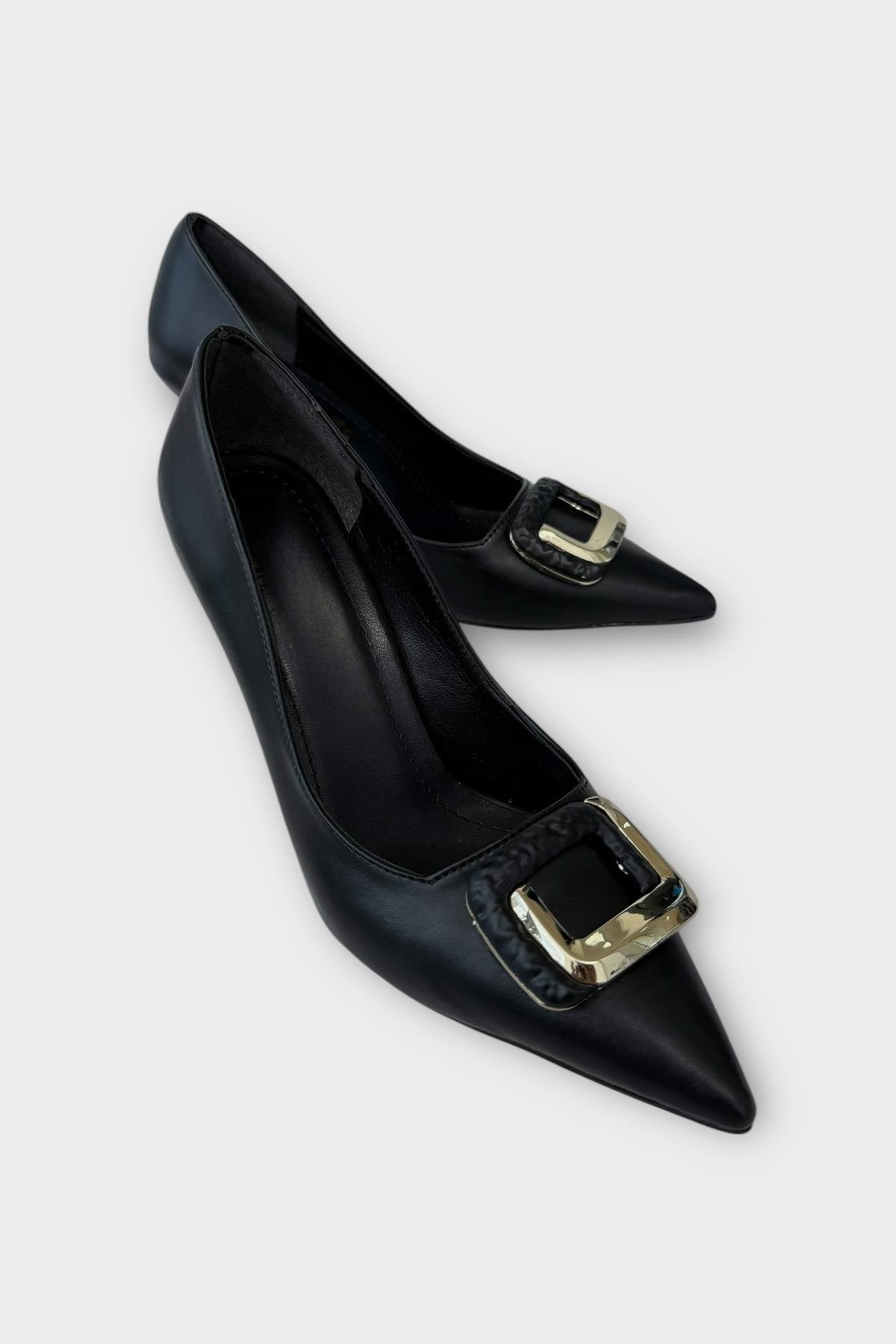 Kadın 8 cm Topuklu Ayakkabı SİYAH - ALTIN - Görsel 3