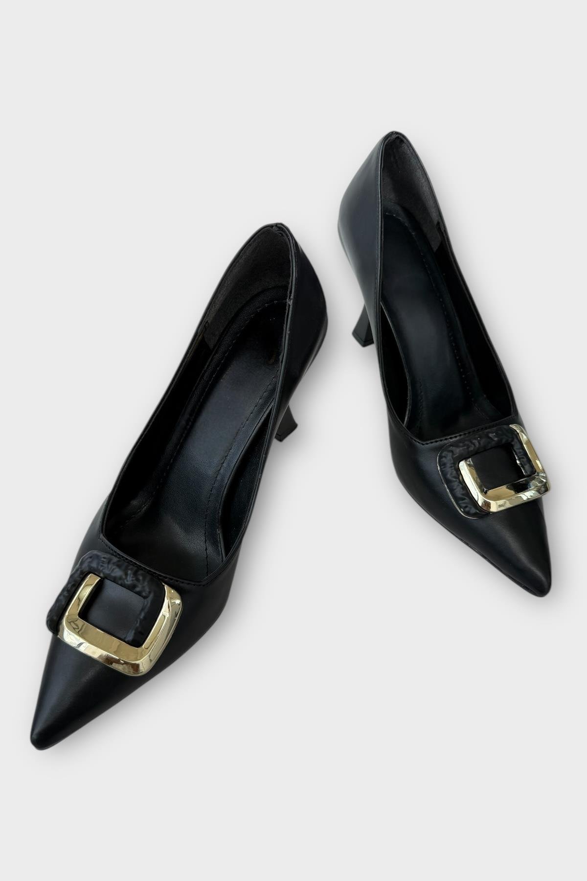 Kadın 8 cm Topuklu Ayakkabı SİYAH - ALTIN - Görsel 4