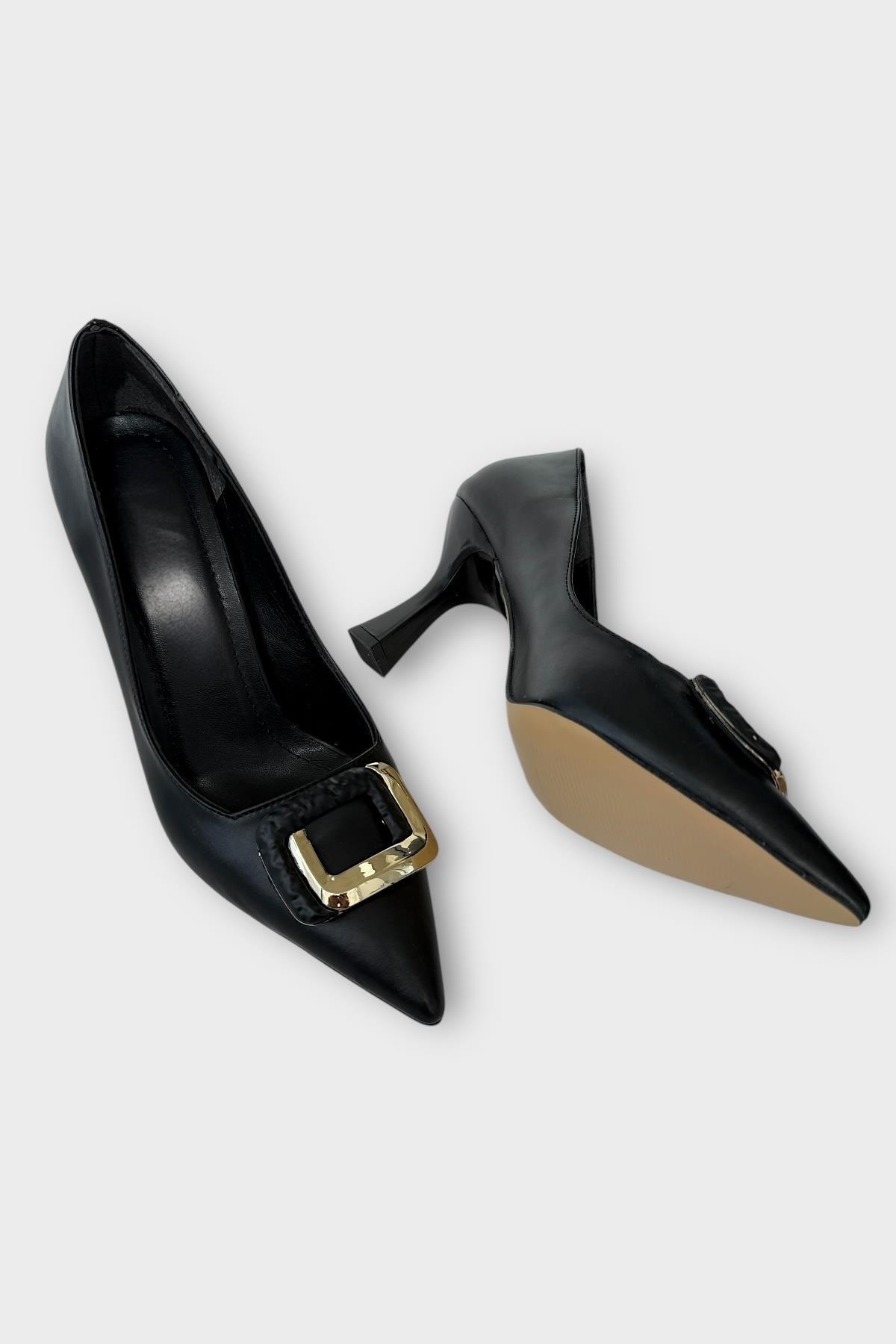 Kadın 8 cm Topuklu Ayakkabı SİYAH - ALTIN - Görsel 5