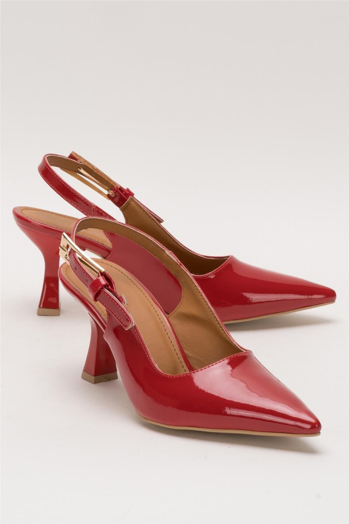 Kadın Sivri Burun Arkası Açık 8 Cm Topuklu Ayakkabı KIRMIZI - Görsel 3