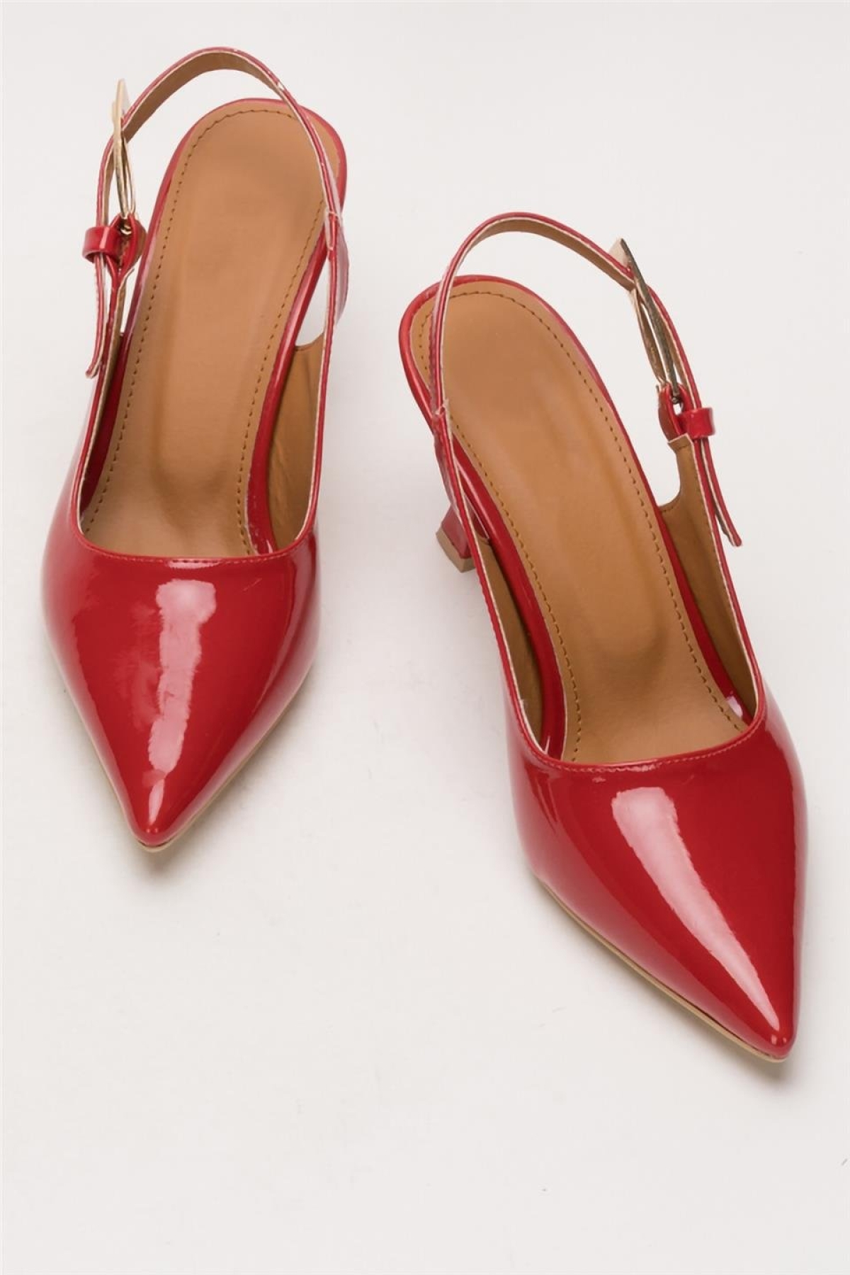 Kadın Sivri Burun Arkası Açık 8 Cm Topuklu Ayakkabı KIRMIZI - Görsel 7