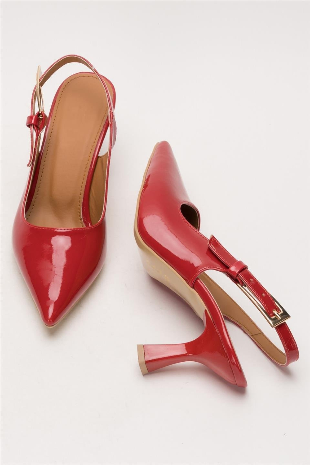 Kadın Sivri Burun Arkası Açık 8 Cm Topuklu Ayakkabı KIRMIZI - Görsel 8