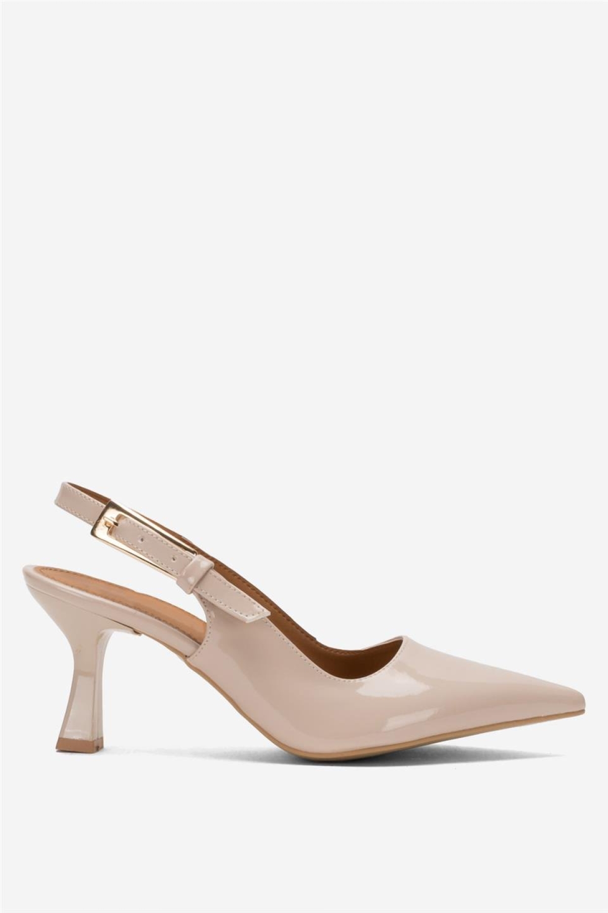 Kadın Sivri Burun Arkası Açık 8 Cm Topuklu Ayakkabı BEJ - Görsel 2