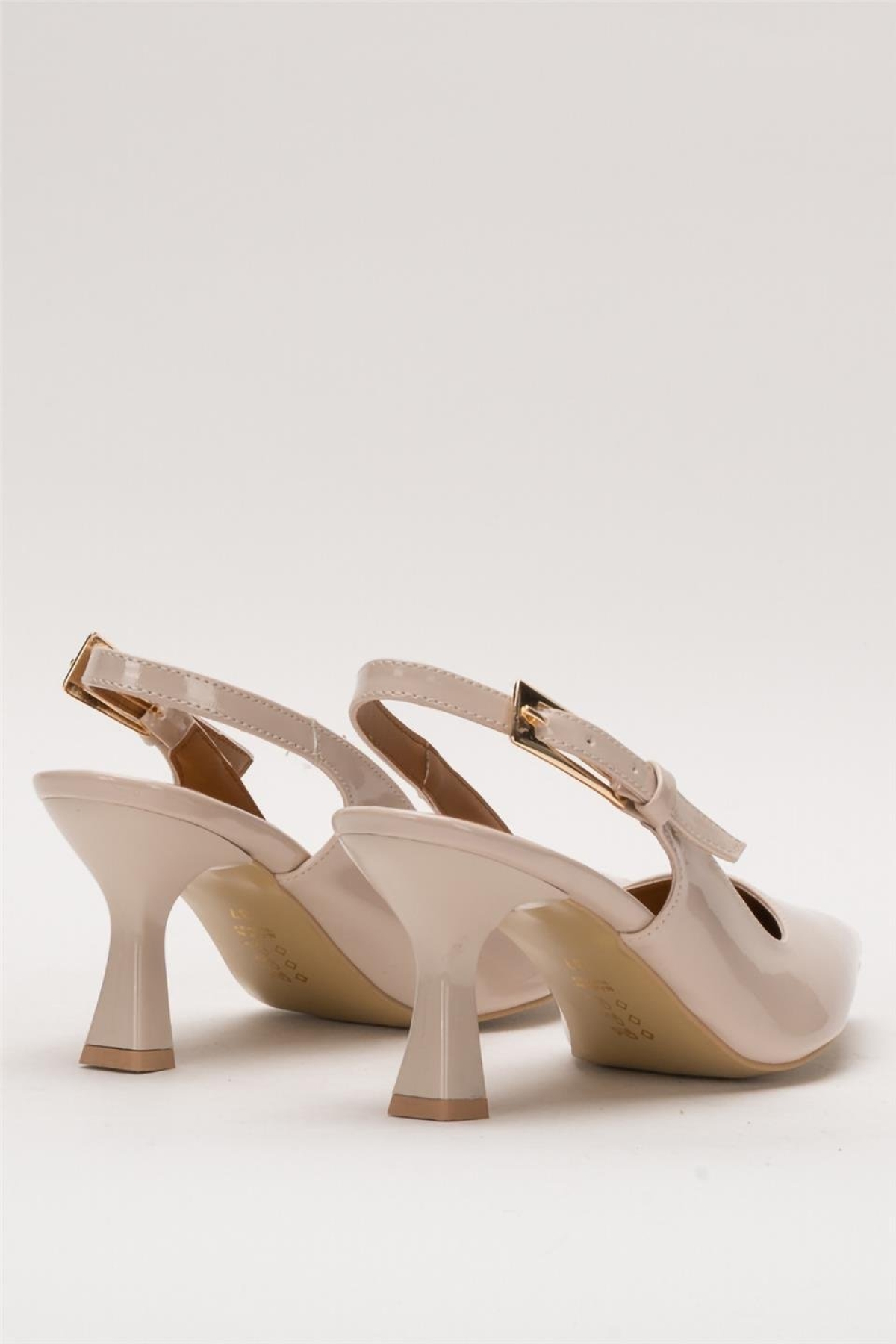 Kadın Sivri Burun Arkası Açık 8 Cm Topuklu Ayakkabı BEJ - Görsel 5