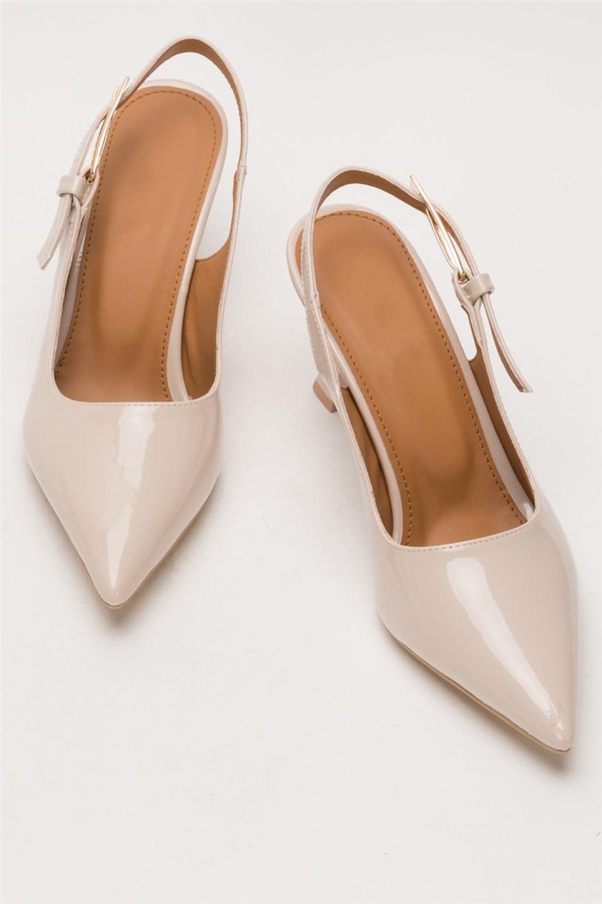 Kadın Sivri Burun Arkası Açık 8 Cm Topuklu Ayakkabı BEJ - Görsel 7
