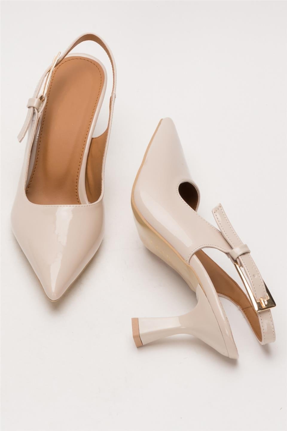 Kadın Sivri Burun Arkası Açık 8 Cm Topuklu Ayakkabı BEJ - Görsel 8