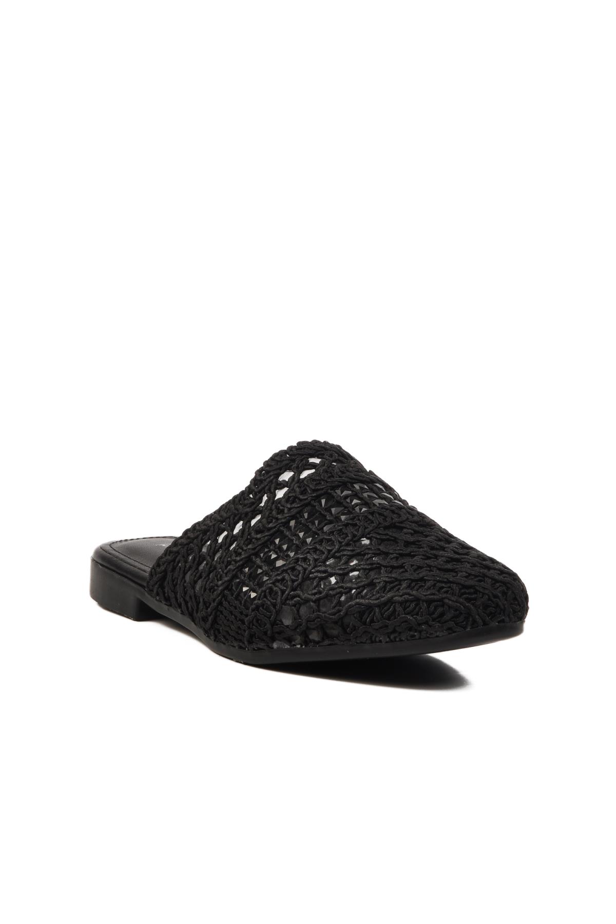 PC-54712 Z Siyah Hasır Örgü Kadın Terlik - Görsel 2