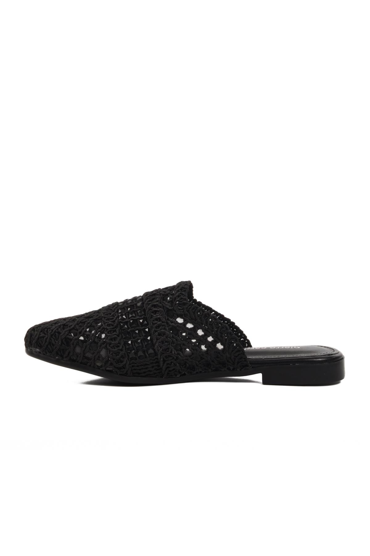 PC-54712 Z Siyah Hasır Örgü Kadın Terlik - Görsel 3