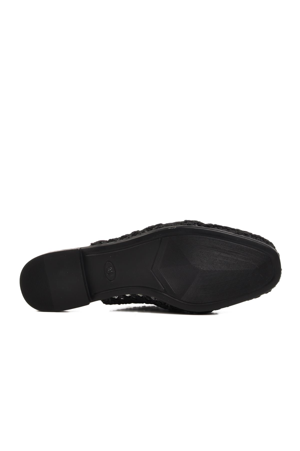 PC-54712 Z Siyah Hasır Örgü Kadın Terlik - Görsel 6