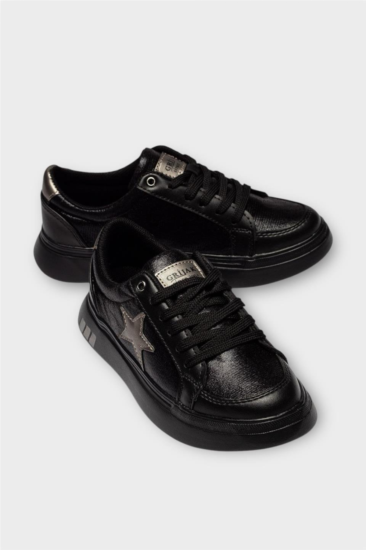 Kadın Yıldız Detay Şık Günlük Spor Sneaker Ayakkabı SİYAH - Görsel 4