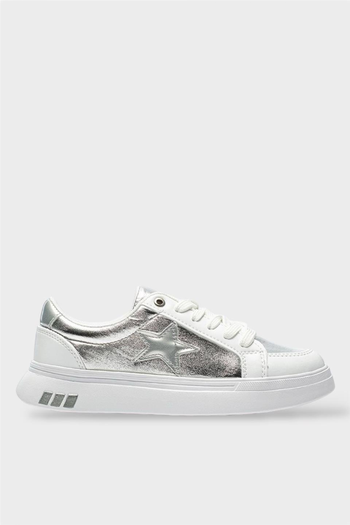 Kadın Yıldız Detay Şık Günlük Spor Sneaker Ayakkabı BEYAZ - GÜMÜŞ - Görsel 2
