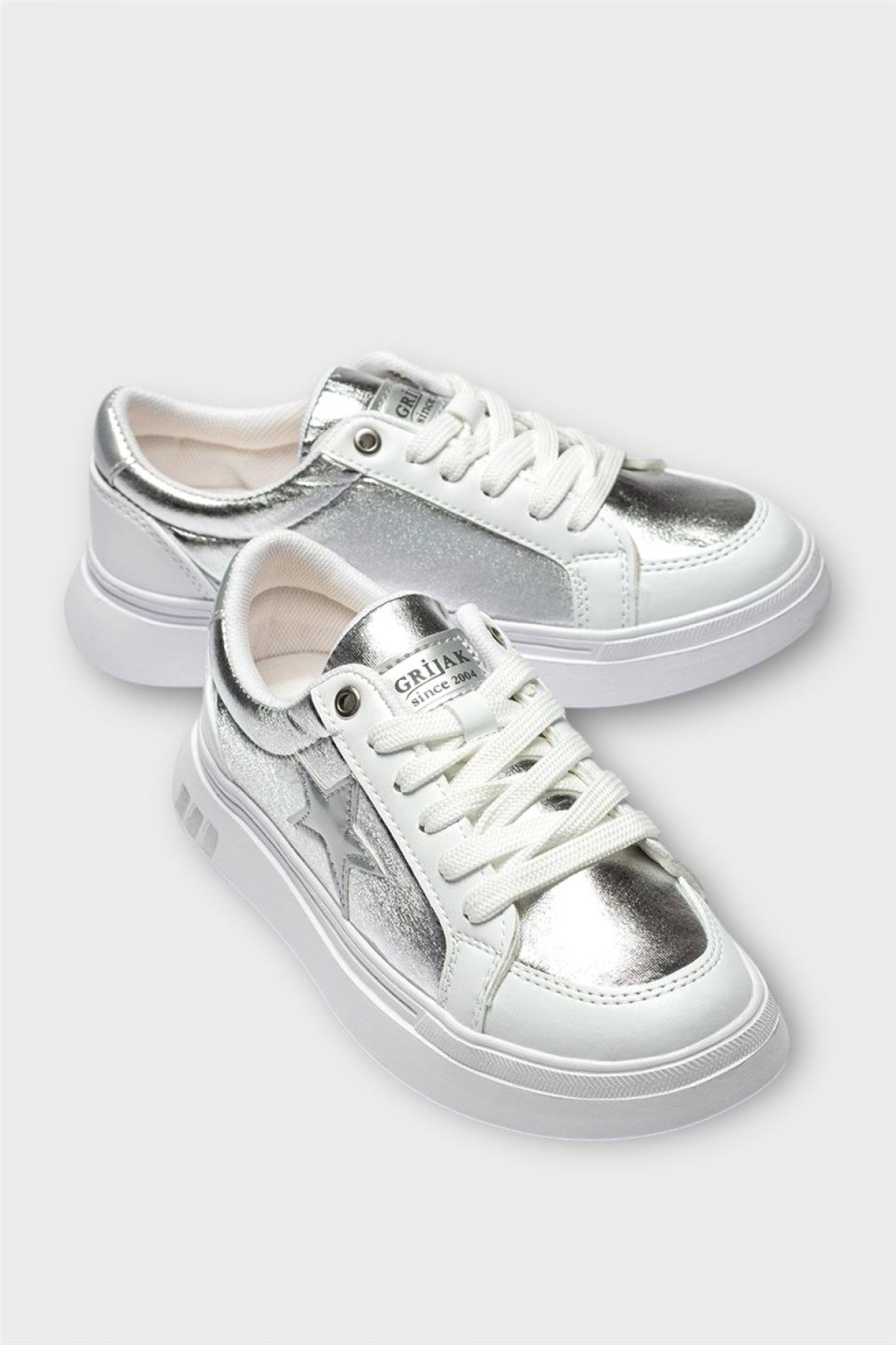 Kadın Yıldız Detay Şık Günlük Spor Sneaker Ayakkabı BEYAZ - GÜMÜŞ - Görsel 3