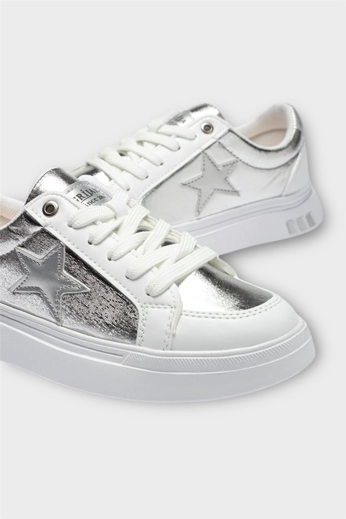 Kadın Yıldız Detay Şık Günlük Spor Sneaker Ayakkabı BEYAZ - GÜMÜŞ - Görsel 4