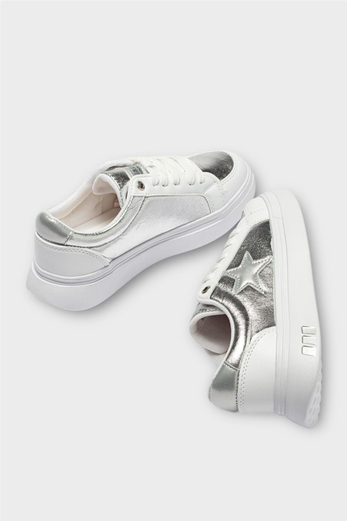 Kadın Yıldız Detay Şık Günlük Spor Sneaker Ayakkabı BEYAZ - GÜMÜŞ - Görsel 5
