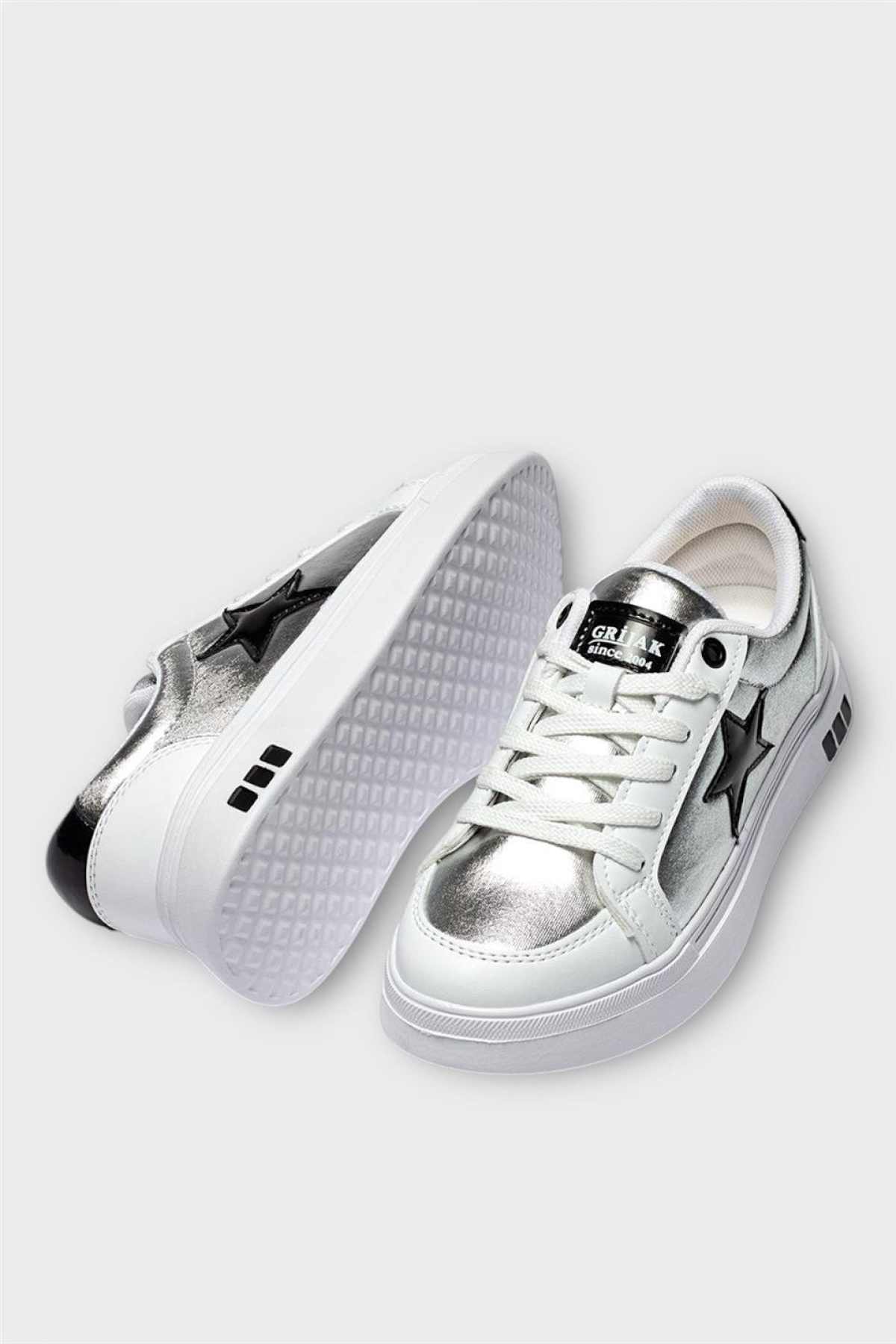 Kadın Yıldız Detay Şık Günlük Spor Sneaker Ayakkabı BEYAZ - SİYAH - Görsel 5