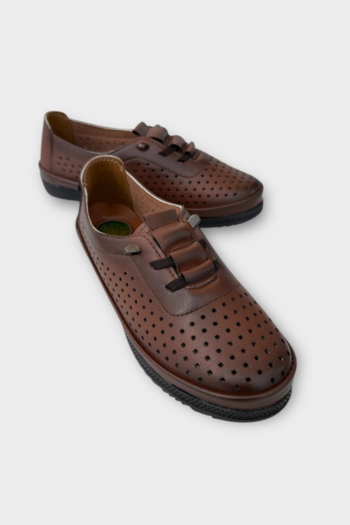 Kadın Günlük Hafif Mevsimlik Rahat Akıllı Bağcık Ortopedik Casual Ayakkabı KAHVERENGİ - Görsel 3