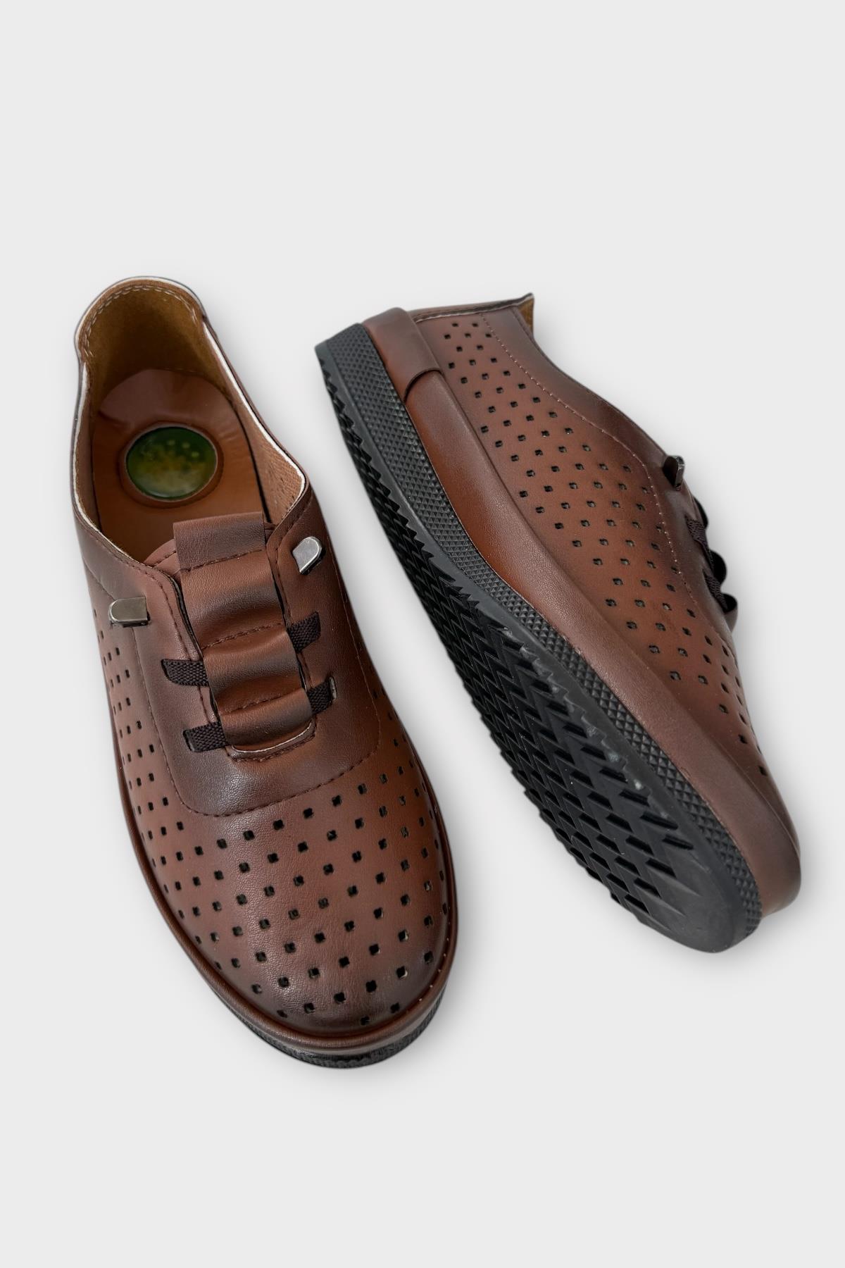 Kadın Günlük Hafif Mevsimlik Rahat Akıllı Bağcık Ortopedik Casual Ayakkabı KAHVERENGİ - Görsel 5