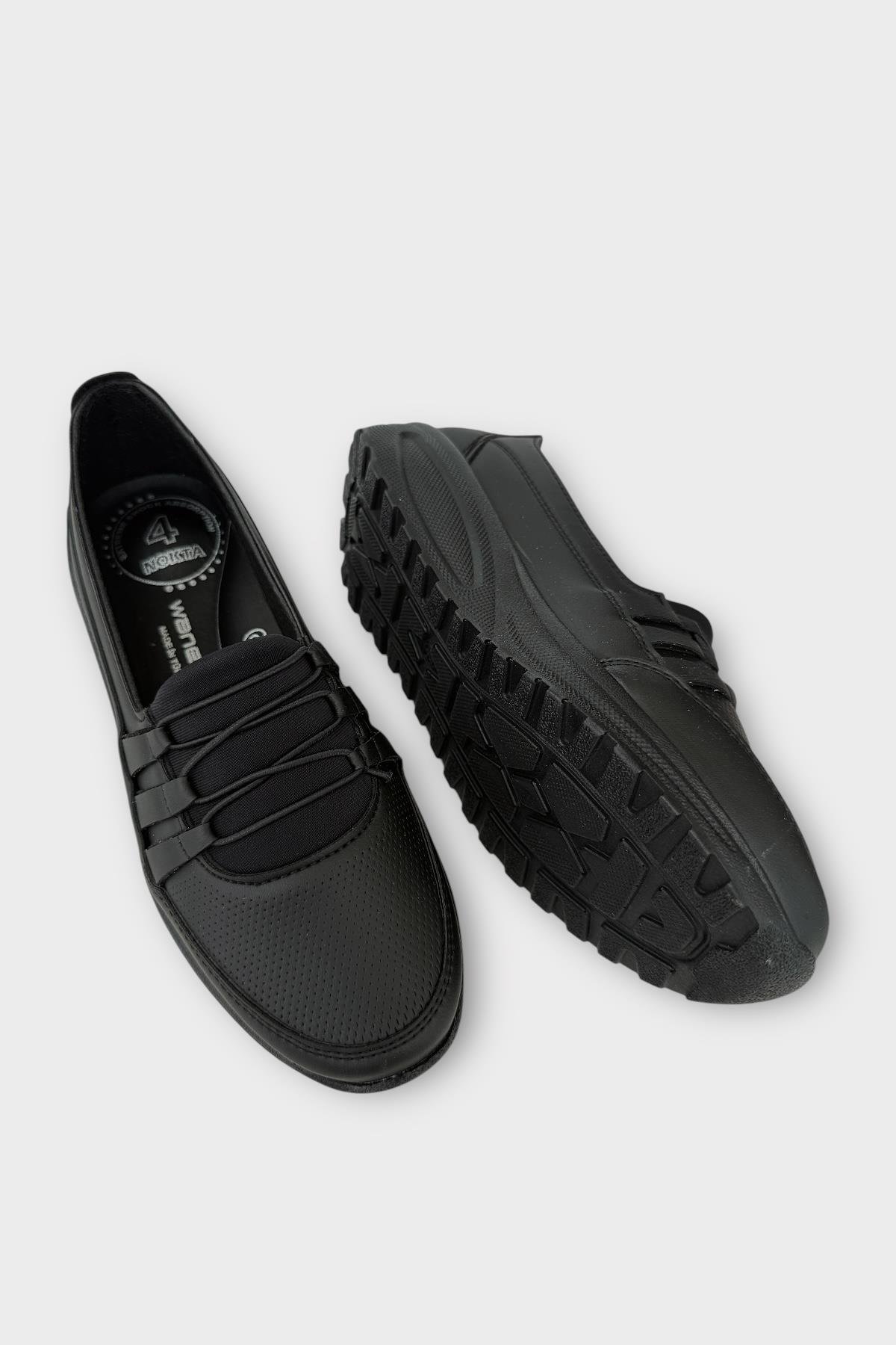 Kadın Ortopedik Taban Spor Bantlı Lastikli Anne Günlük Ayakkabı SİYAH - SİYAH - Görsel 5