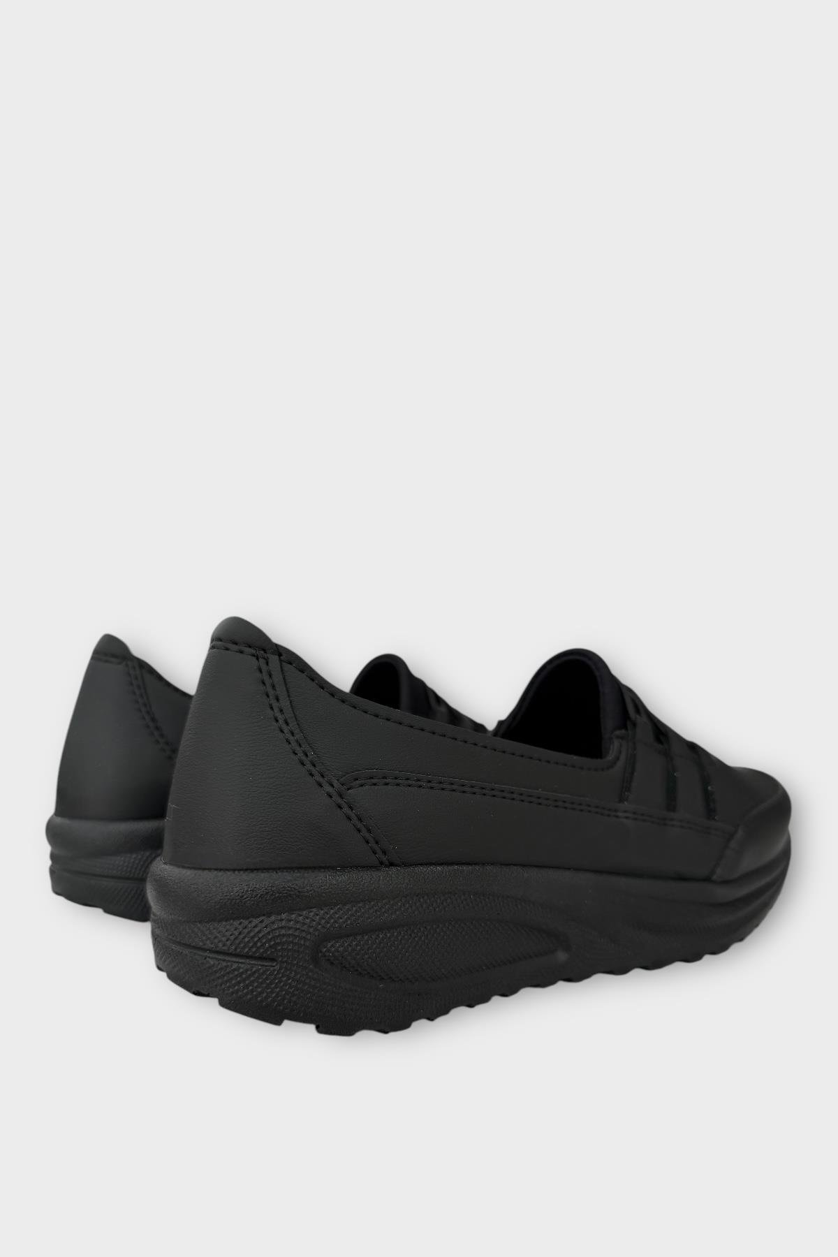 Kadın Ortopedik Taban Spor Bantlı Lastikli Anne Günlük Ayakkabı SİYAH - SİYAH - Görsel 6