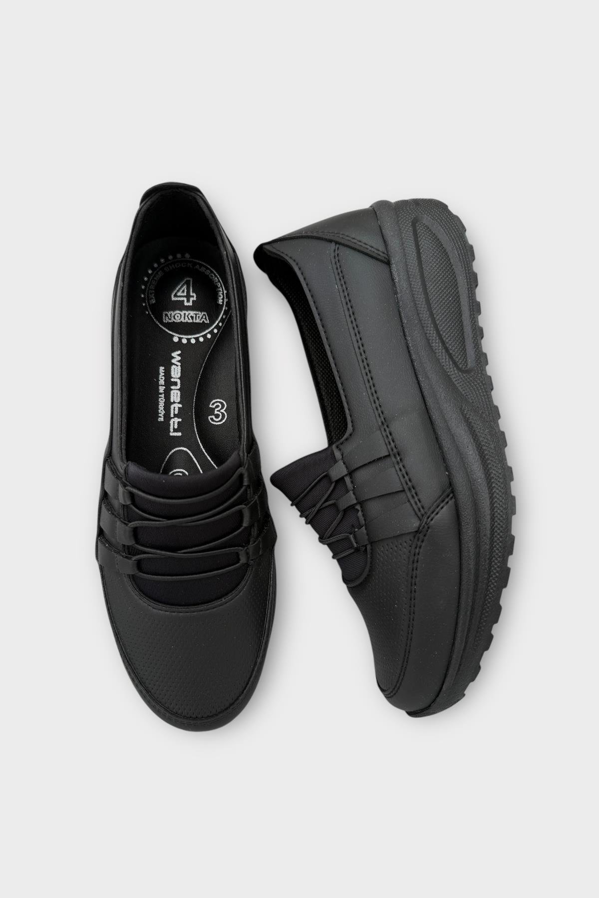 Kadın Ortopedik Taban Spor Bantlı Lastikli Anne Günlük Ayakkabı SİYAH - SİYAH - Görsel 7