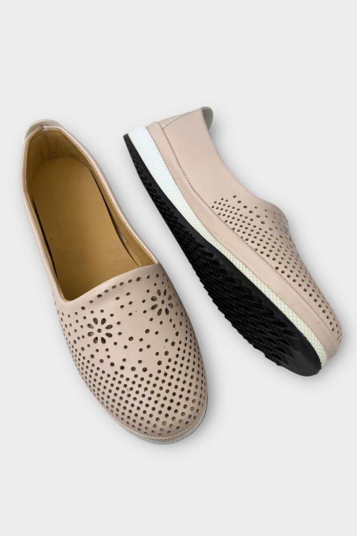 Kadın Ortopedik Delikli Comfort Günlük Ayakkabı BEJ - Görsel 5
