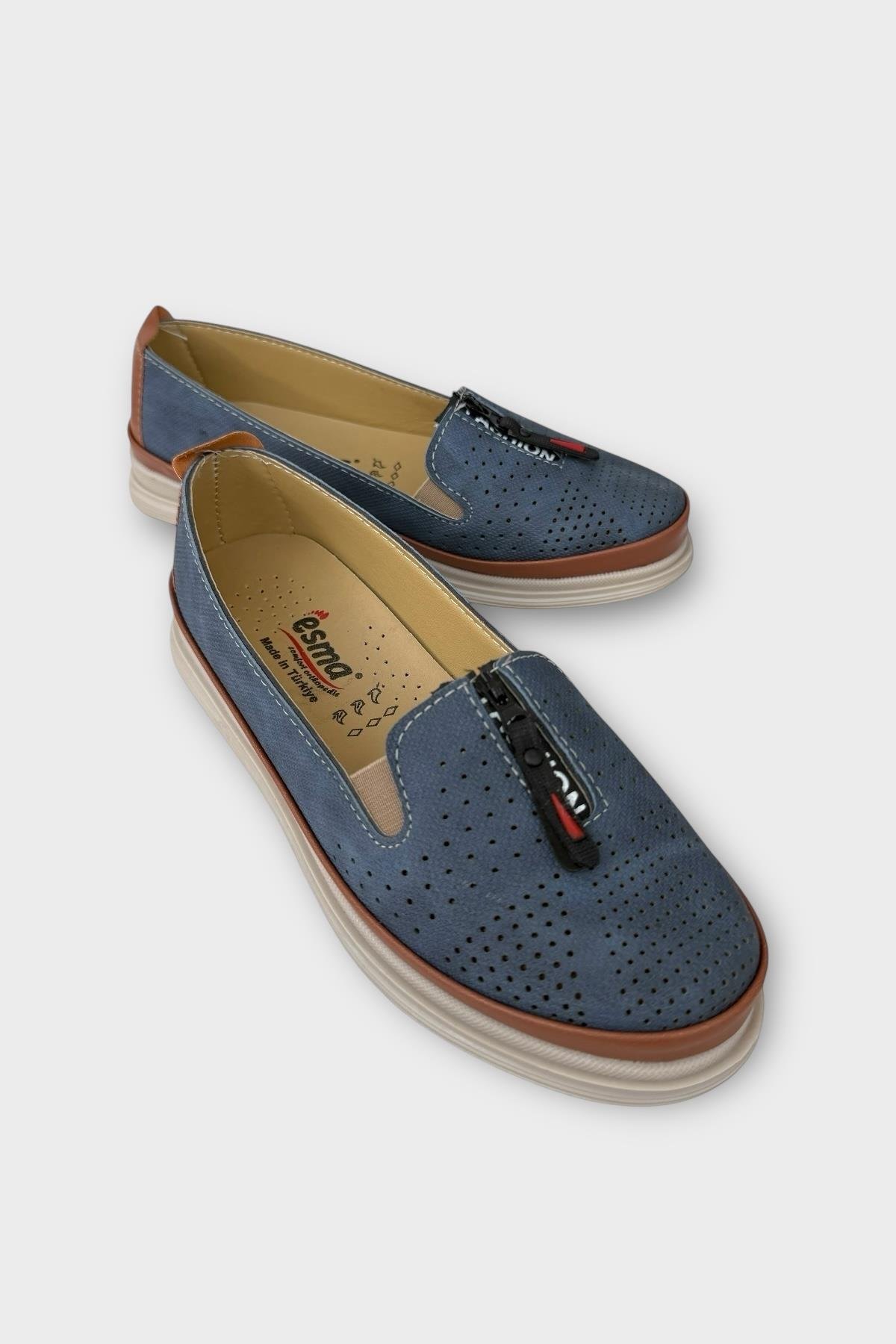 Kadın Ortopedik Fermuar Detay Comfort Mevsimlik Ayakkabı LACİVERT - Görsel 3