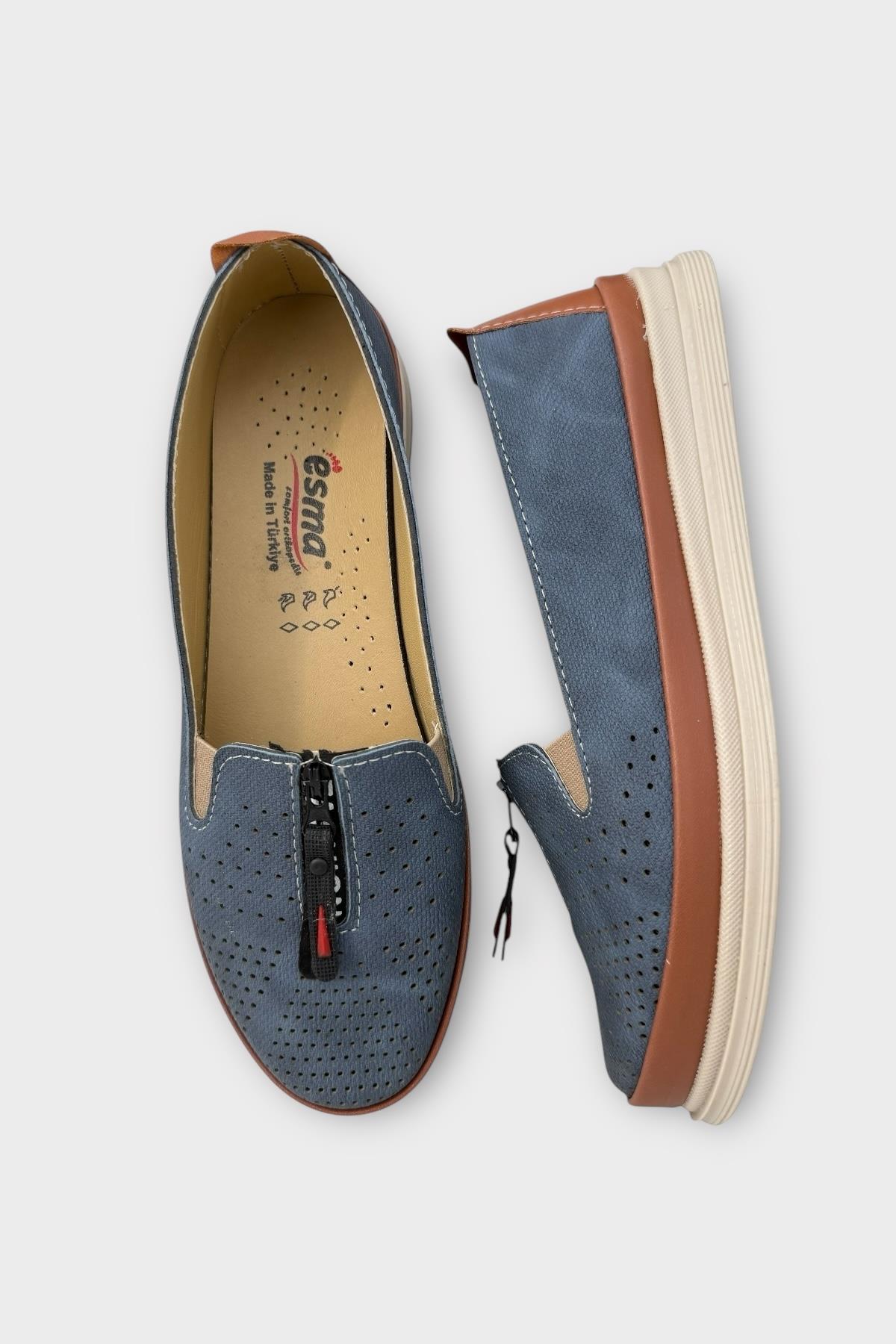 Kadın Ortopedik Fermuar Detay Comfort Mevsimlik Ayakkabı LACİVERT - Görsel 7