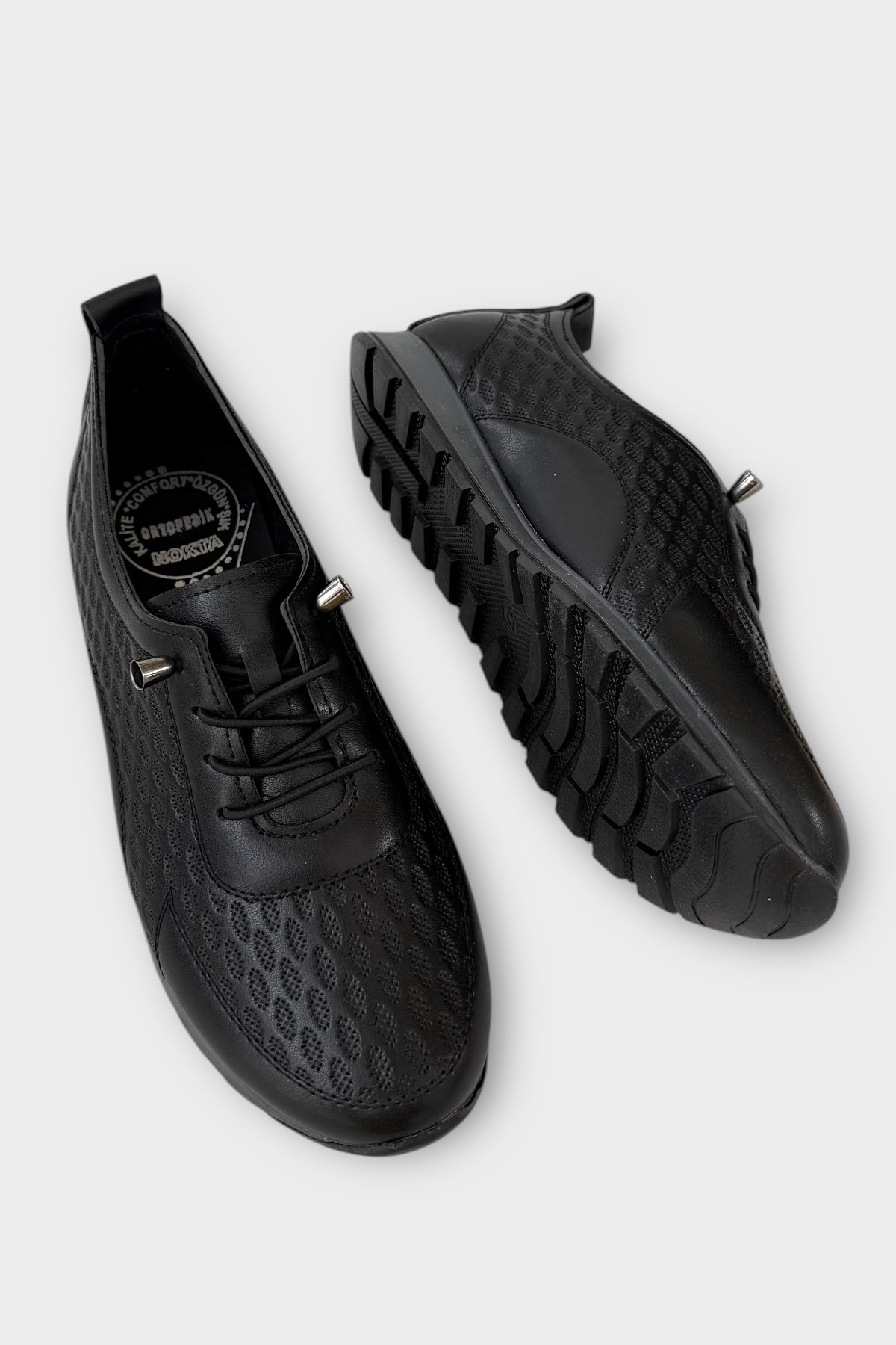 Kadın Günlük Hafif Mevsimlik Rahat Akıllı Bağcık Ortopedik Casual Ayakkabı SİYAH - Görsel 5