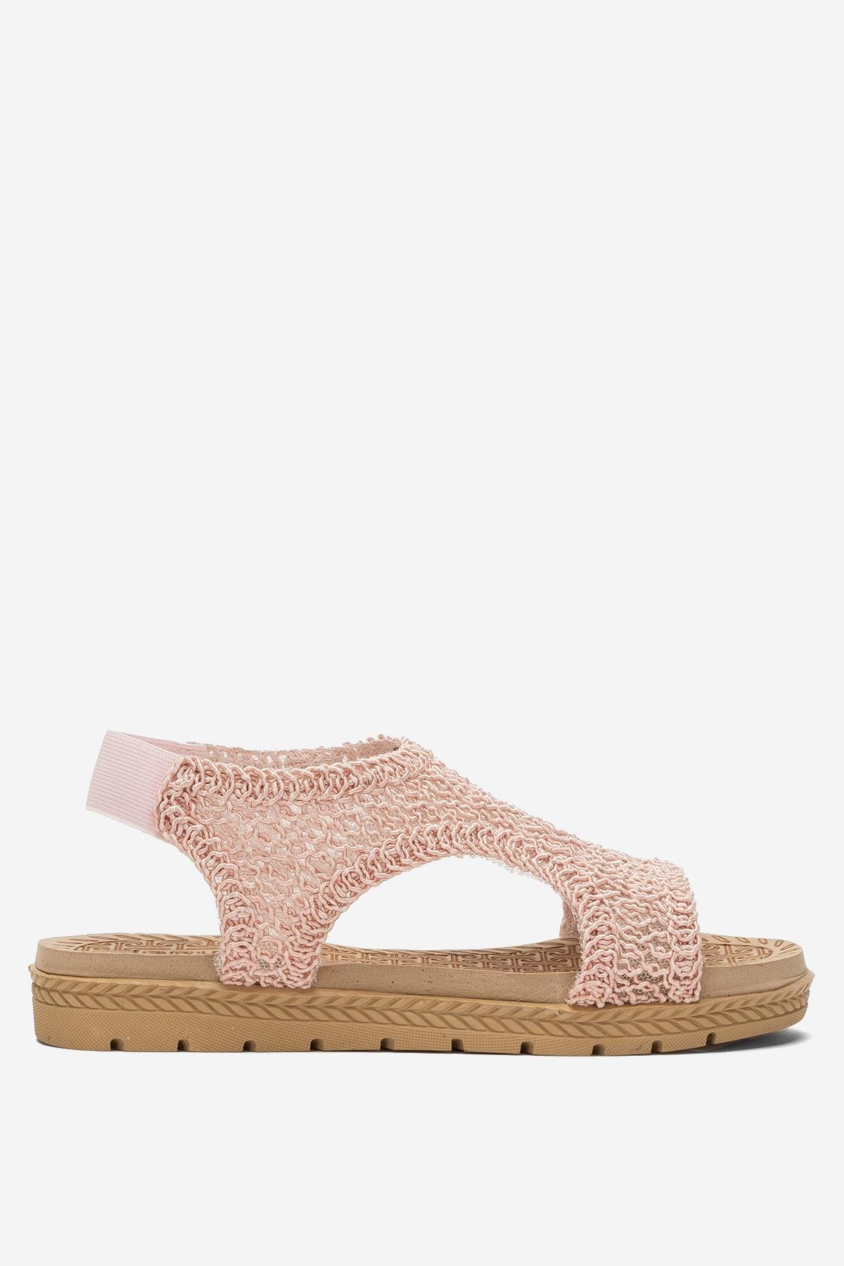 Kadın Önü Açık Örgü Desenli Lastikli Sandalet PUDRA - Görsel 2