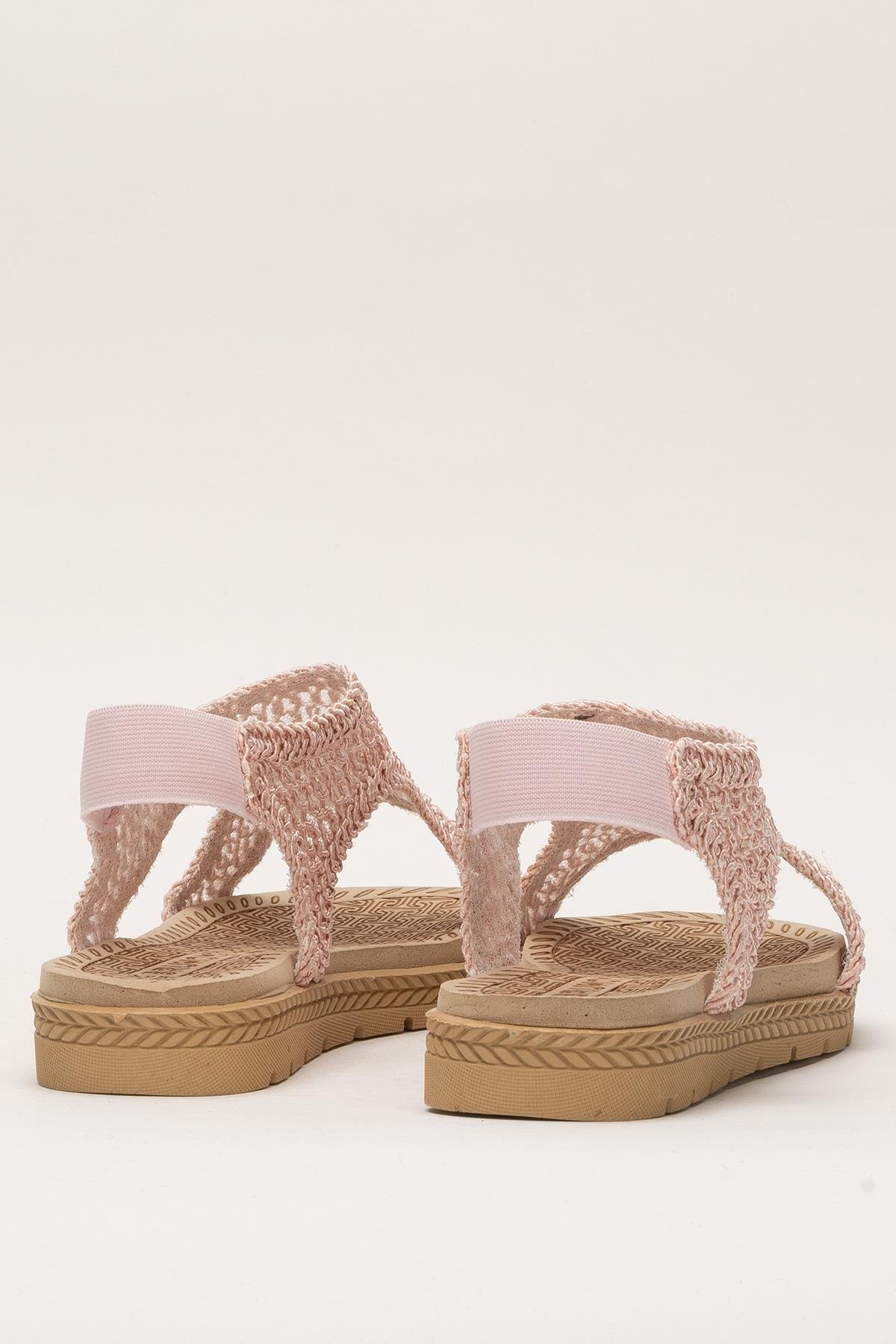 Kadın Önü Açık Örgü Desenli Lastikli Sandalet PUDRA - Görsel 5