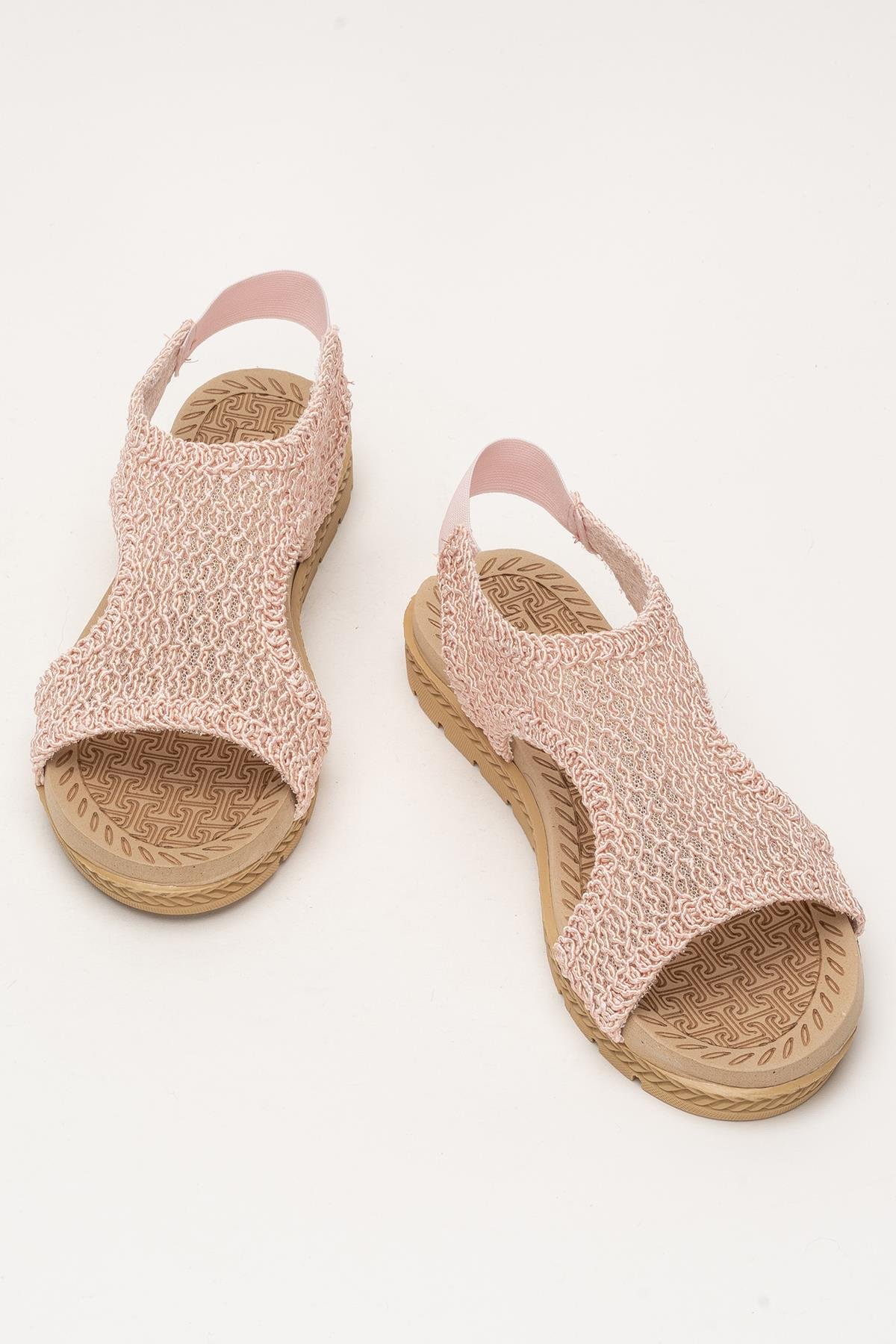 Kadın Önü Açık Örgü Desenli Lastikli Sandalet PUDRA - Görsel 7