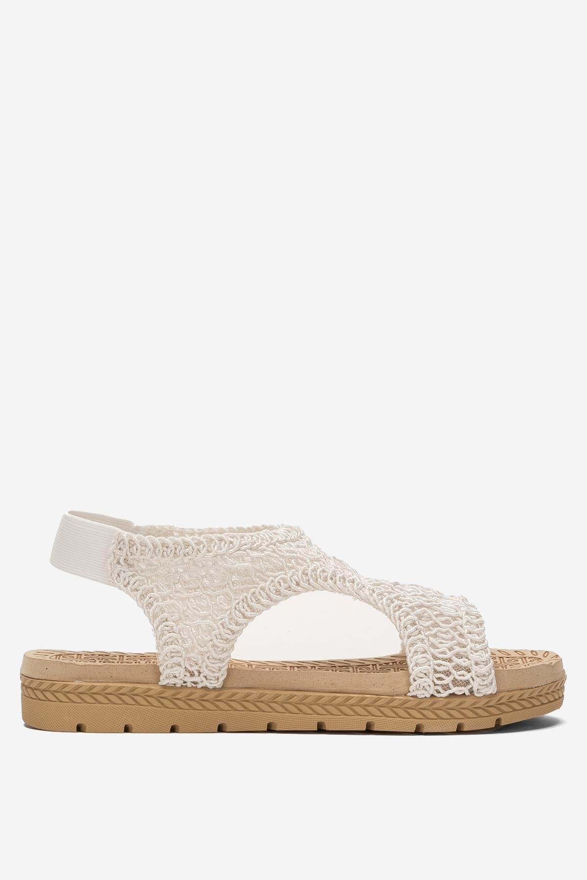 Kadın Önü Açık Örgü Desenli Lastikli Sandalet BEYAZ - Görsel 2