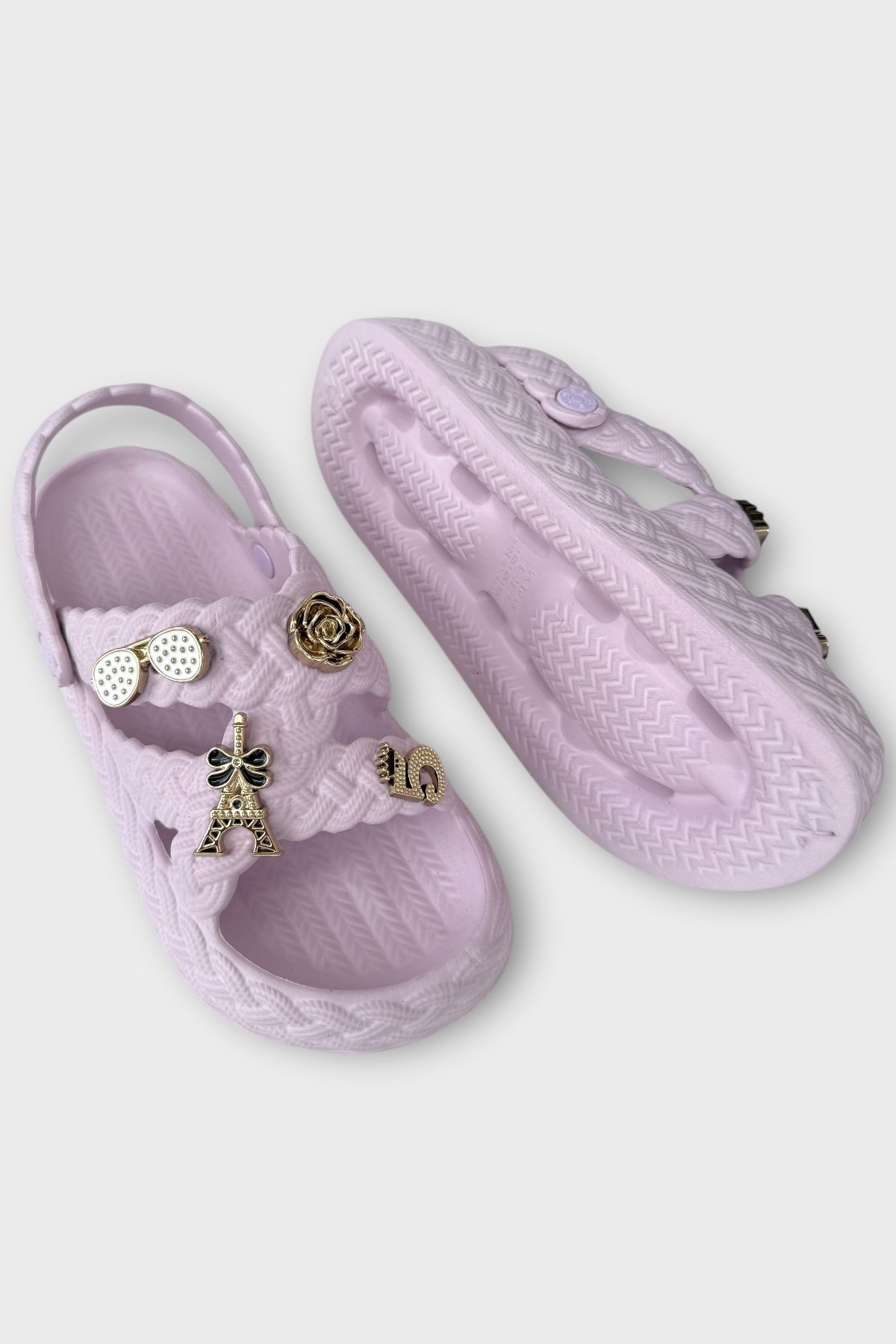 Kadın Hafif Kaymaz Taban Taşlı Havuz Plaj Deniz Terliği Sandalet Lila - Görsel 5