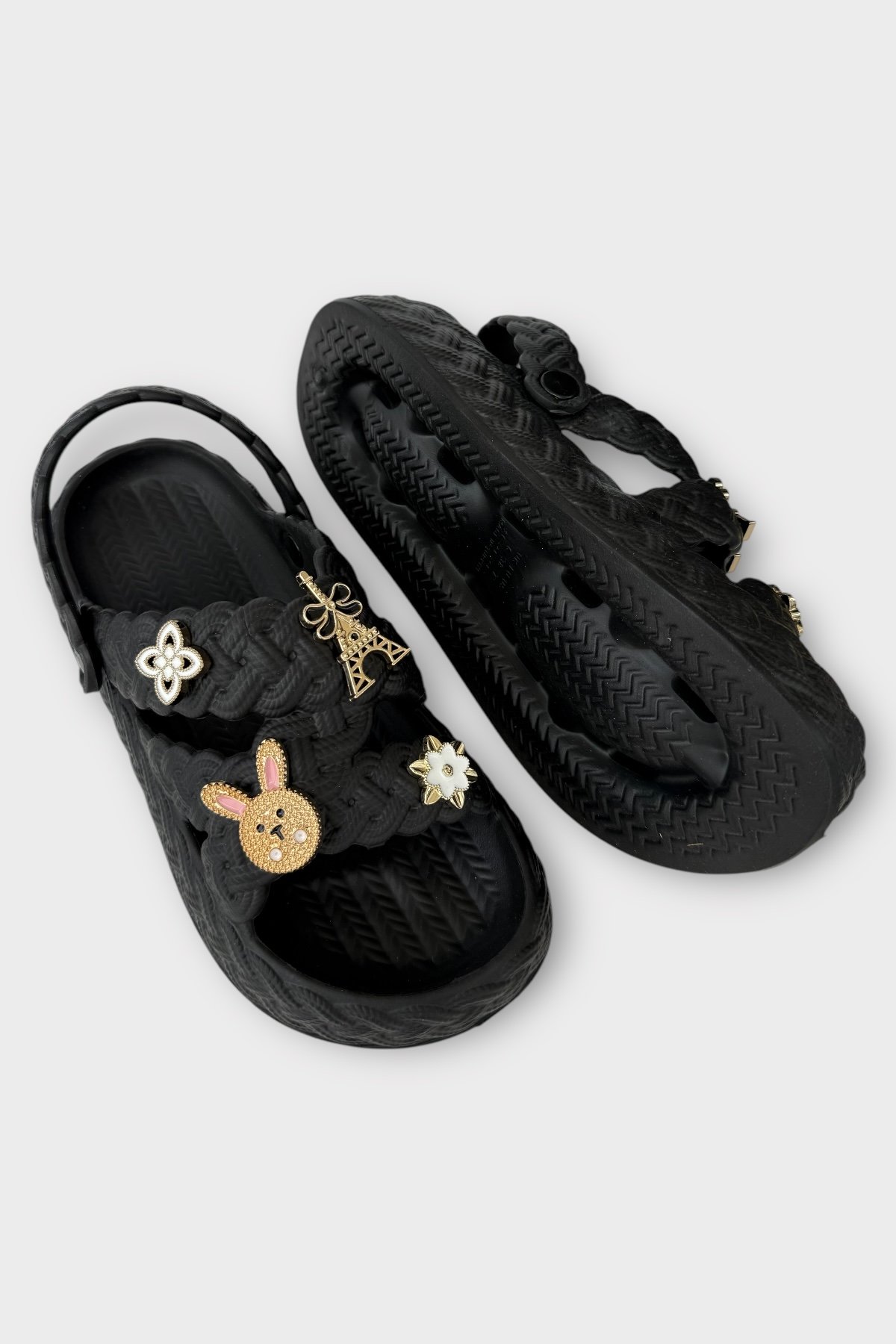 Kadın Hafif Kaymaz Taban Taşlı Havuz Plaj Deniz Terliği Sandalet SİYAH - Görsel 5