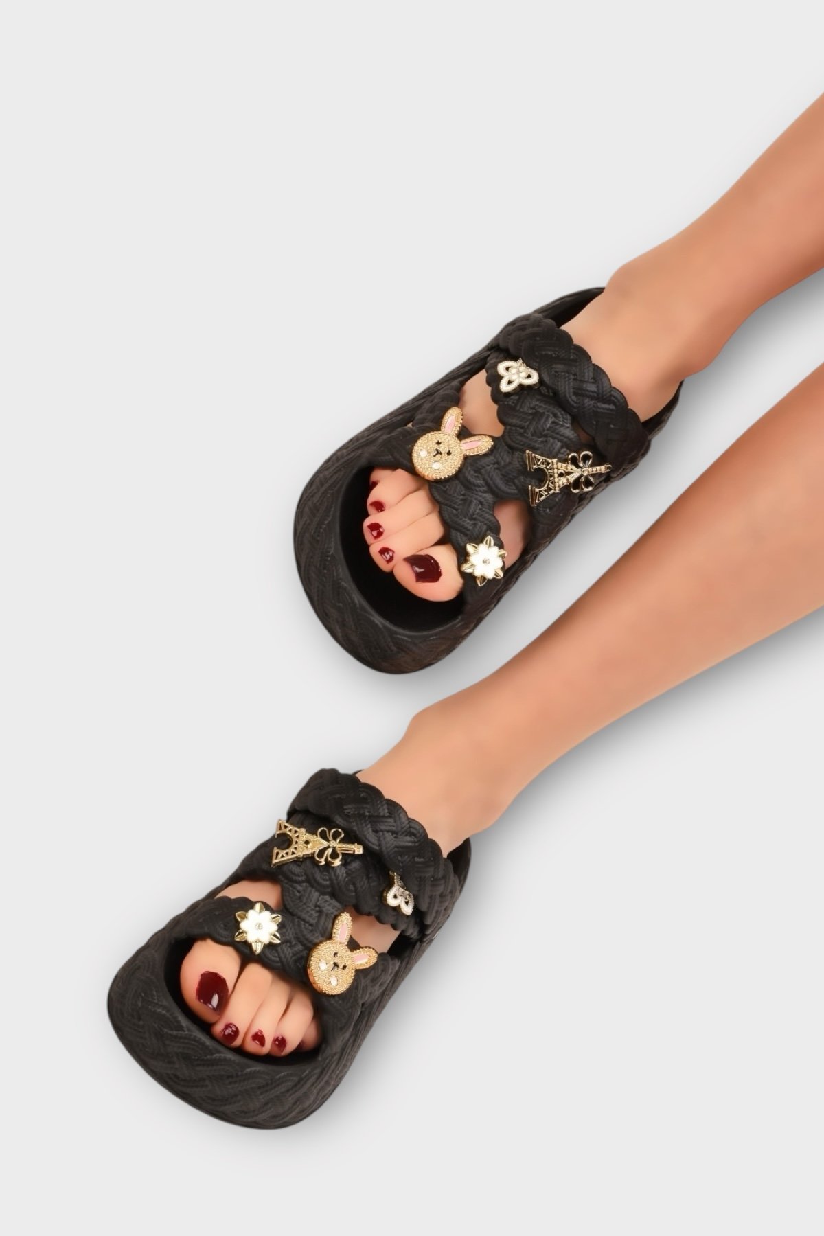 Kadın Hafif Kaymaz Taban Taşlı Havuz Plaj Deniz Terliği Sandalet SİYAH - Görsel 9