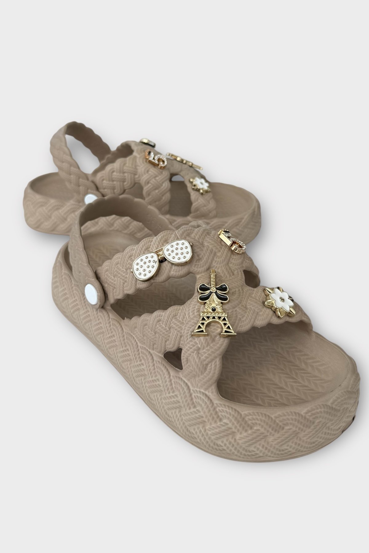 Kadın Hafif Kaymaz Taban Taşlı Havuz Plaj Deniz Terliği Sandalet VİZON - Görsel 3