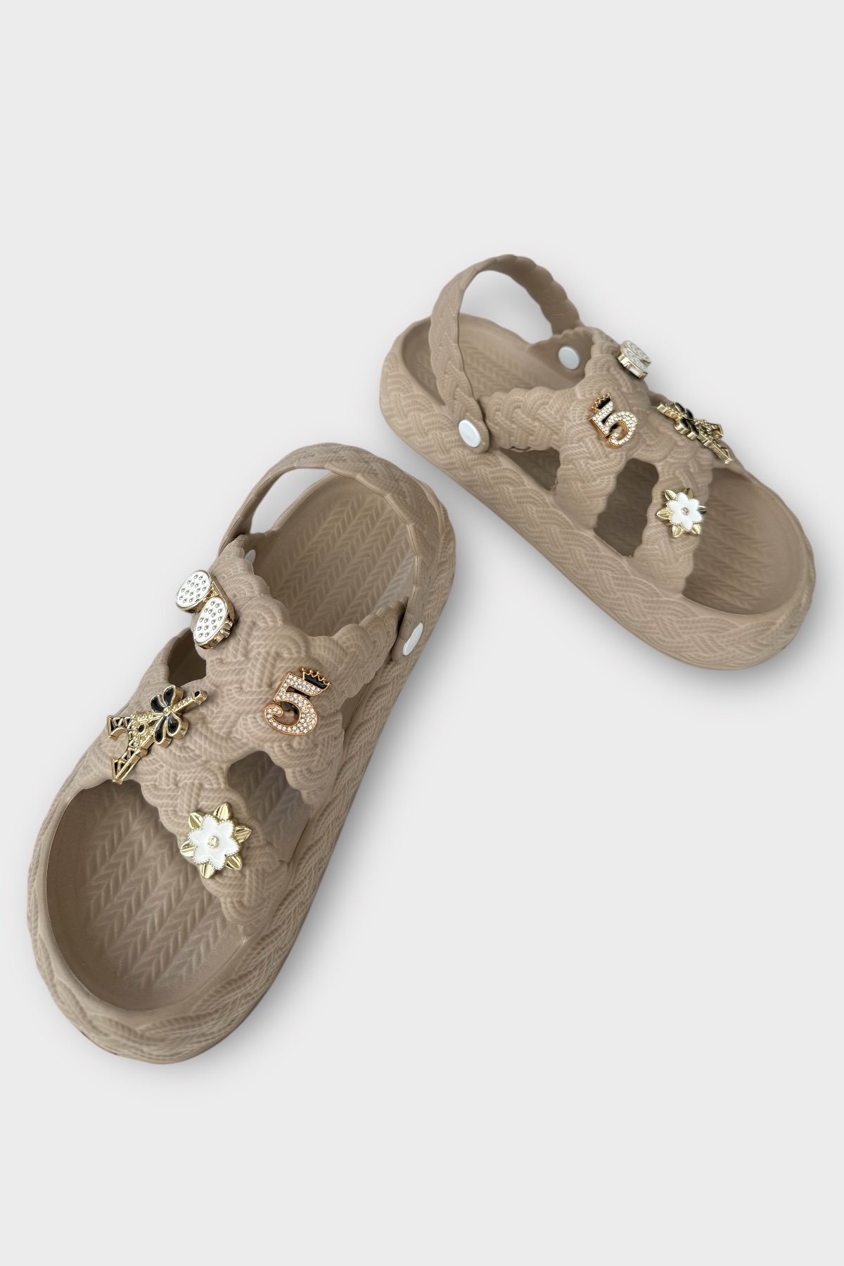 Kadın Hafif Kaymaz Taban Taşlı Havuz Plaj Deniz Terliği Sandalet VİZON - Görsel 4