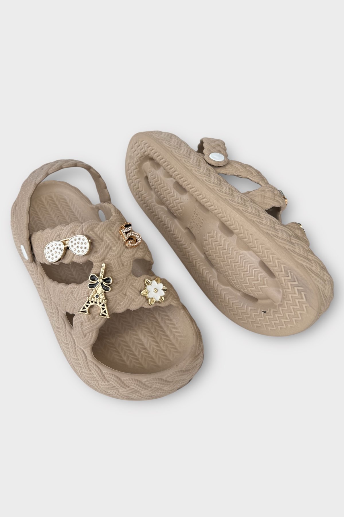 Kadın Hafif Kaymaz Taban Taşlı Havuz Plaj Deniz Terliği Sandalet VİZON - Görsel 5