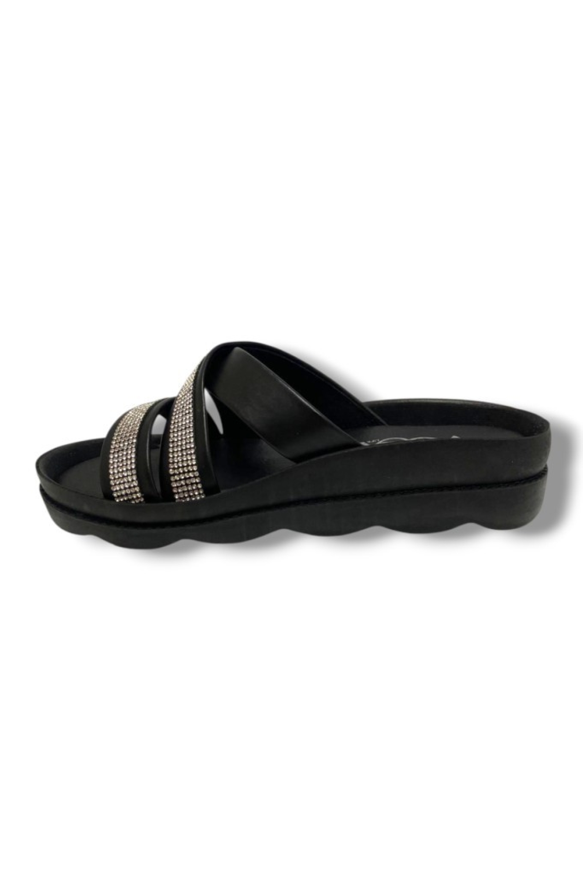 1700-179-25 Deri Anatomik Çapraz 3 Bant Taşlı Kadın Terlik - Görsel 4