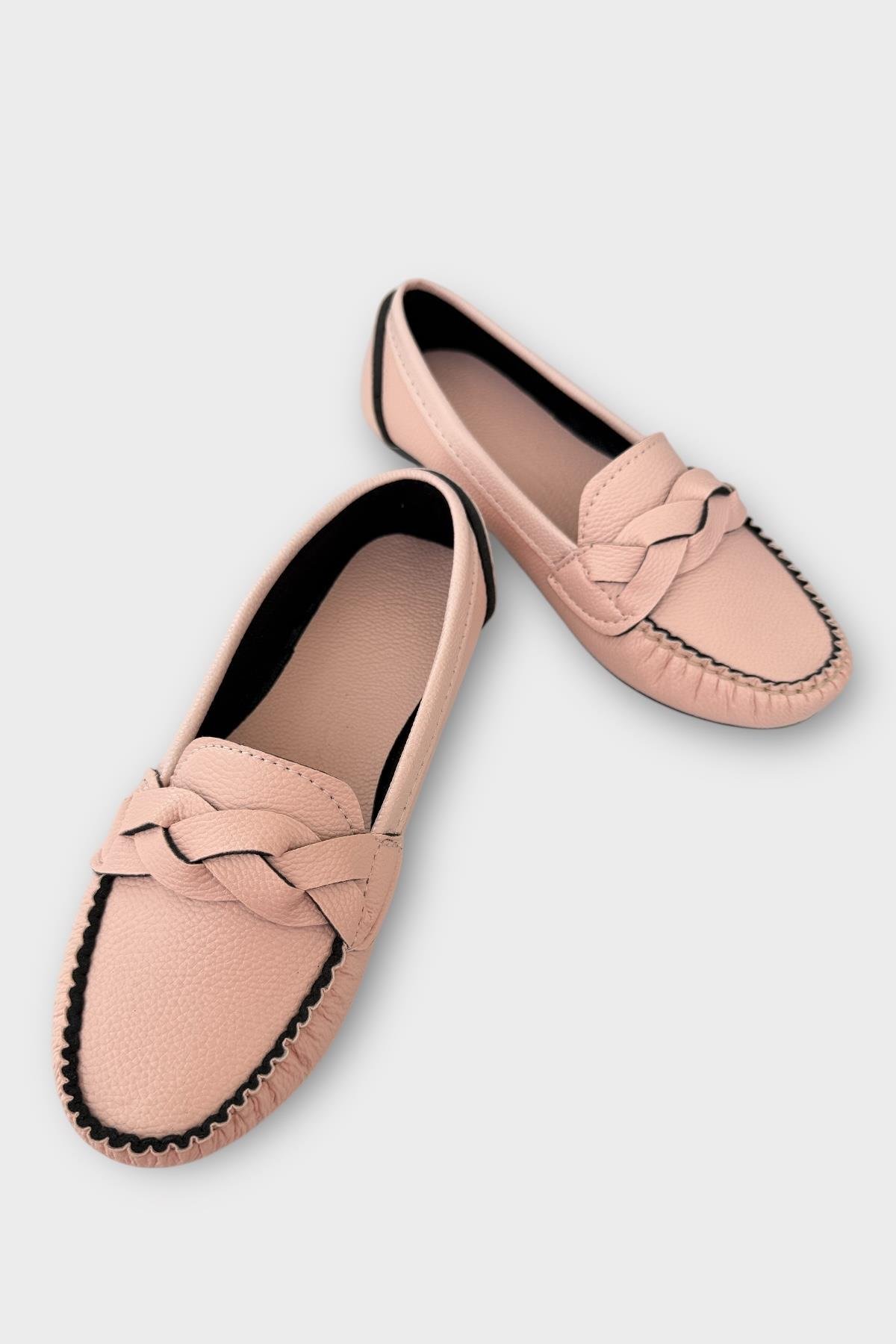 Kadın Tokalı Yumuşak Babet Ayakkabı PUDRA - Görsel 4