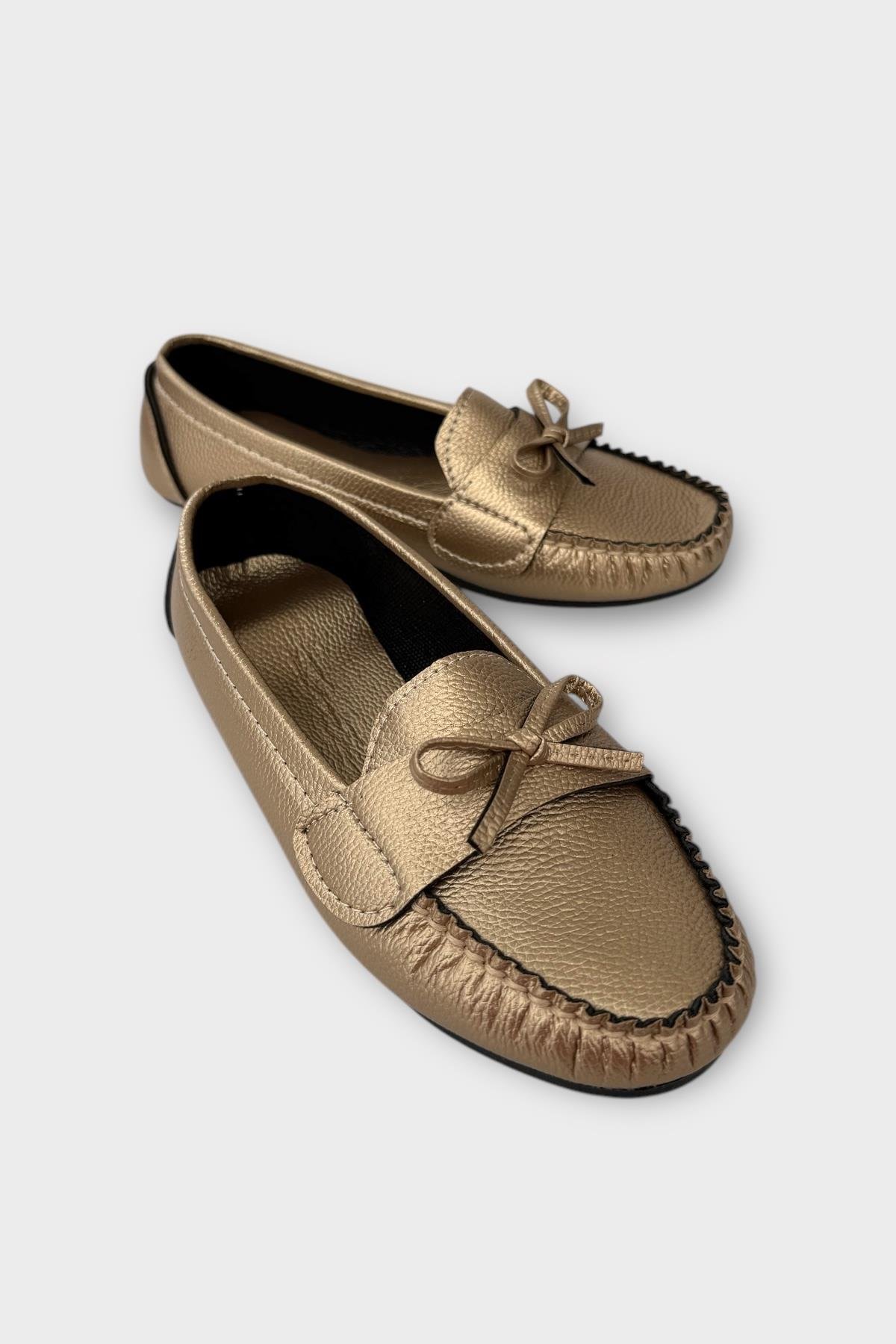 Kadın Fiyonklu Günlük Babet Ayakkabı ALTIN - Görsel 3