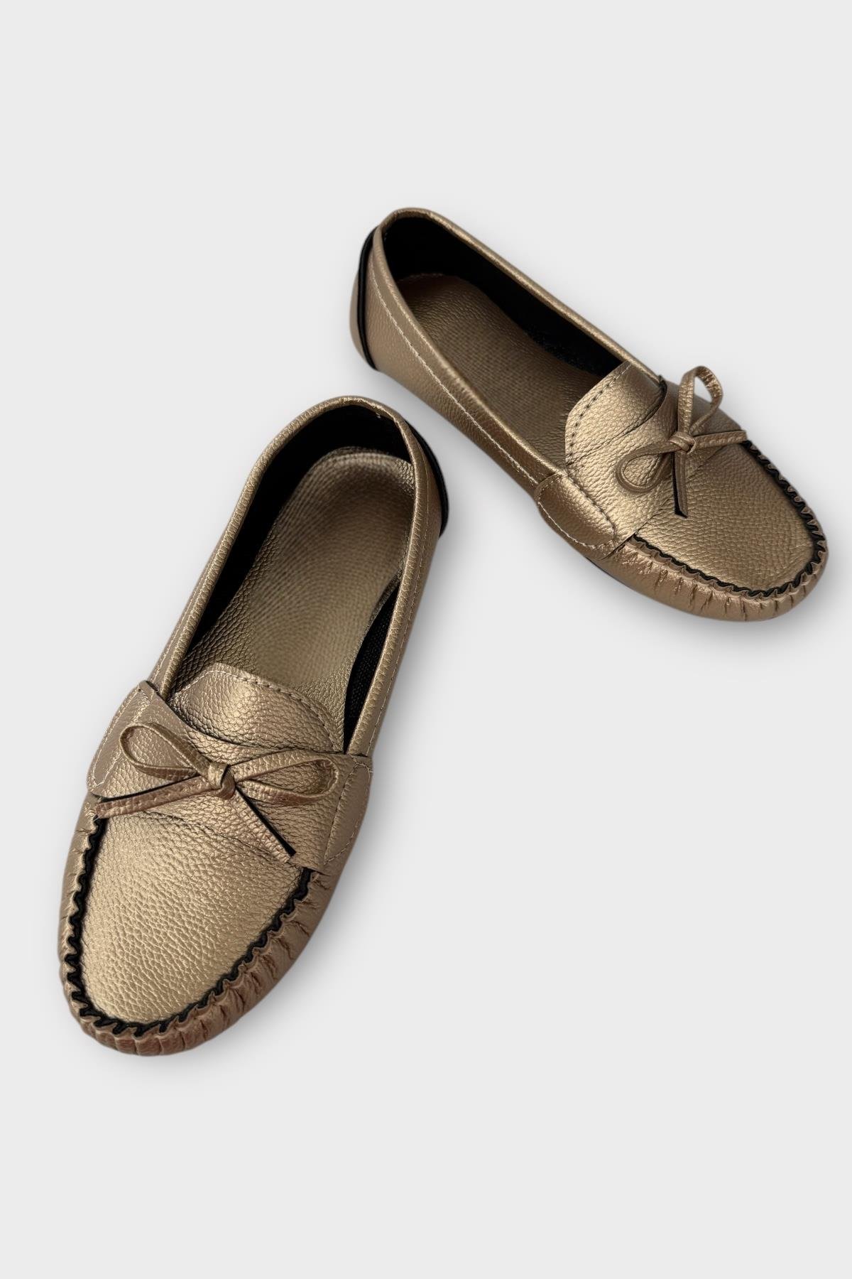 Kadın Fiyonklu Günlük Babet Ayakkabı ALTIN - Görsel 4