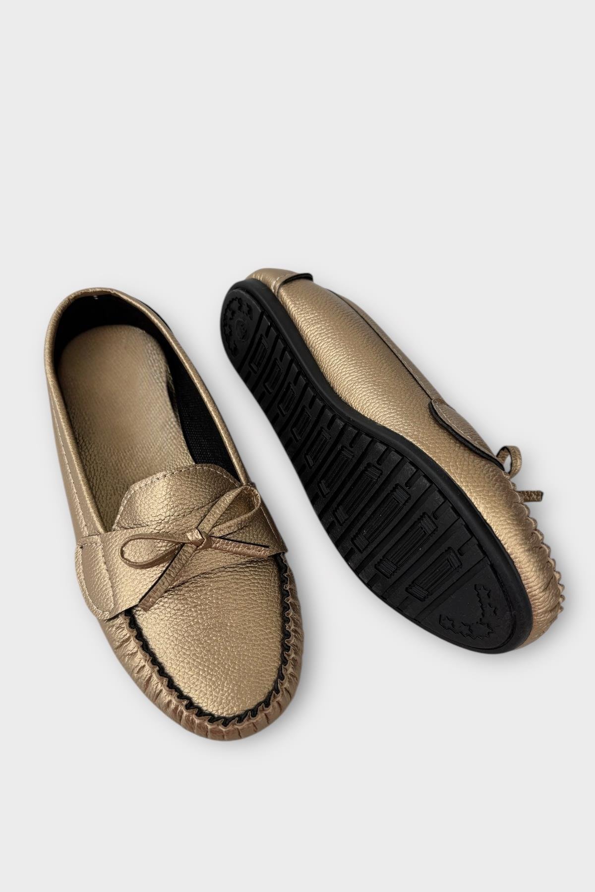 Kadın Fiyonklu Günlük Babet Ayakkabı ALTIN - Görsel 5